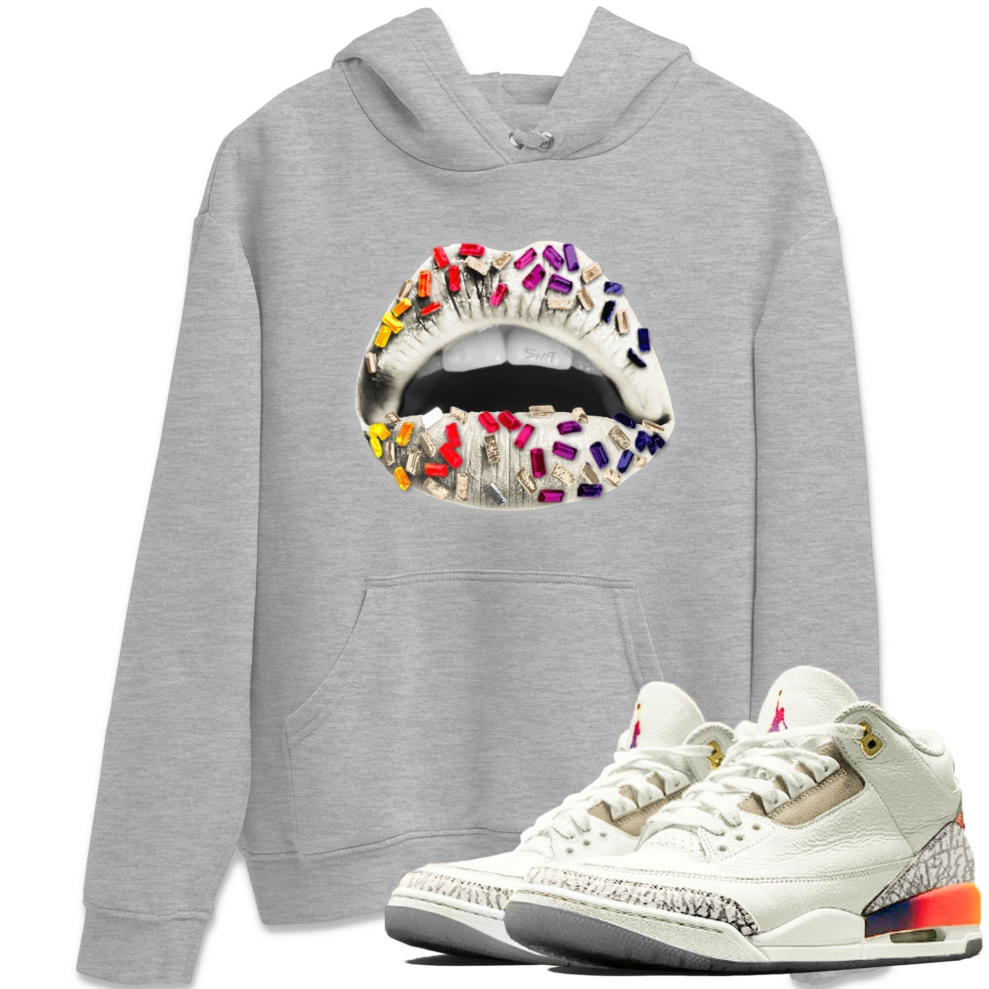 Air Jordan 3 X J Balvin shirt to match jordans Lips Jewel Streetwear Sneaker Shirt Air Jordan 3 X J Balvin Drip Gear Zone Sneaker Matching Clothing LGBT Pride T-Shirt Unisex Heather Grey 1 T-Shirt