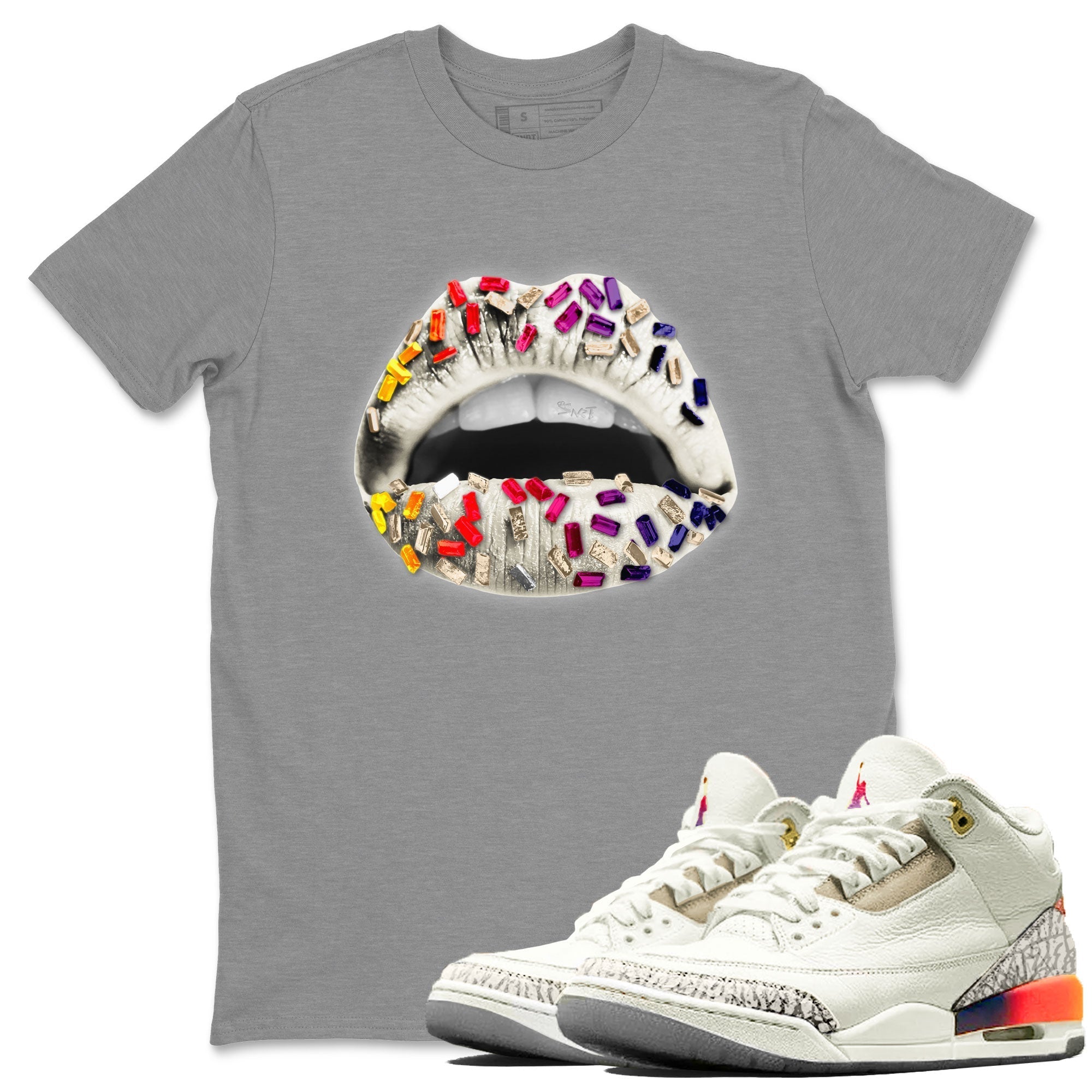 Air Jordan 3 X J Balvin shirt to match jordans Lips Jewel Streetwear Sneaker Shirt Air Jordan 3 X J Balvin Drip Gear Zone Sneaker Matching Clothing LGBT Pride T-Shirt Unisex Heather Grey 1 T-Shirt