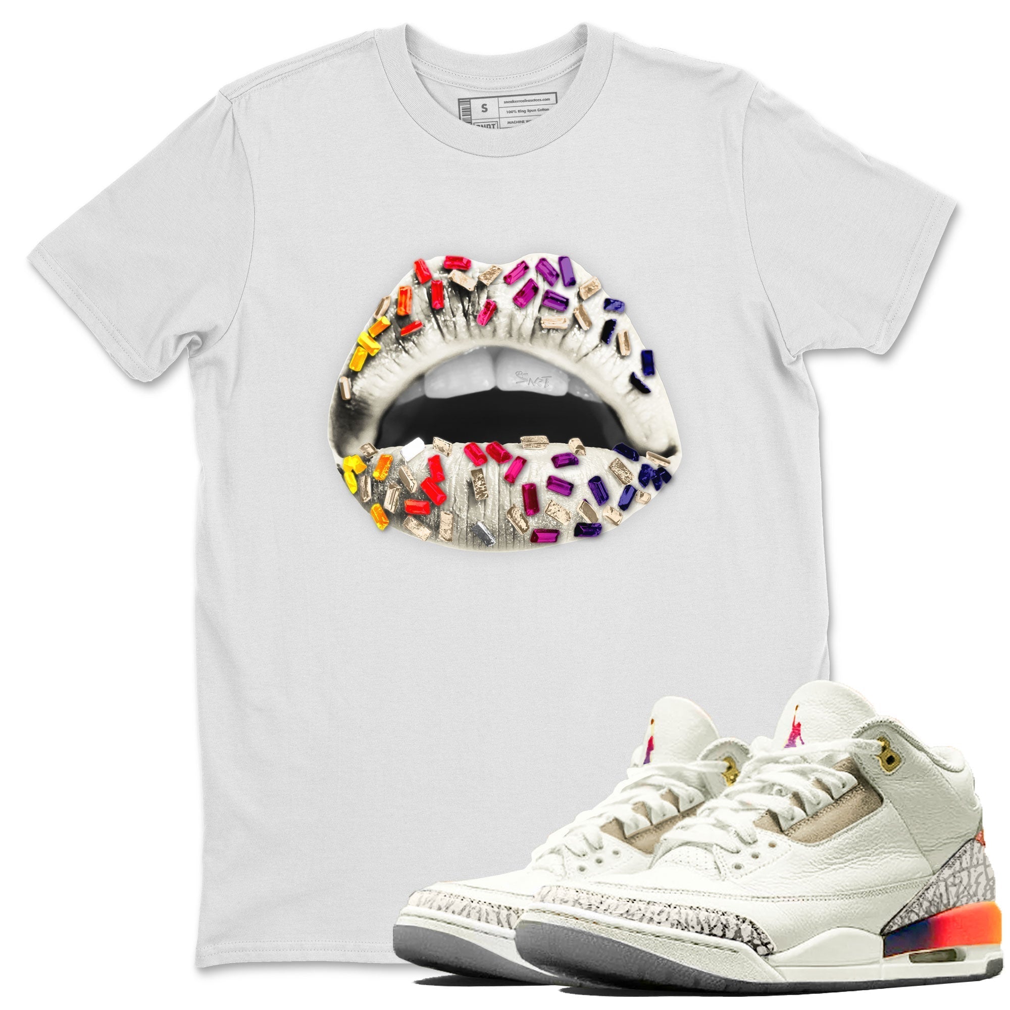 Air Jordan 3 X J Balvin shirt to match jordans Lips Jewel Streetwear Sneaker Shirt Air Jordan 3 X J Balvin Drip Gear Zone Sneaker Matching Clothing LGBT Pride T-Shirt Unisex White 1 T-Shirt