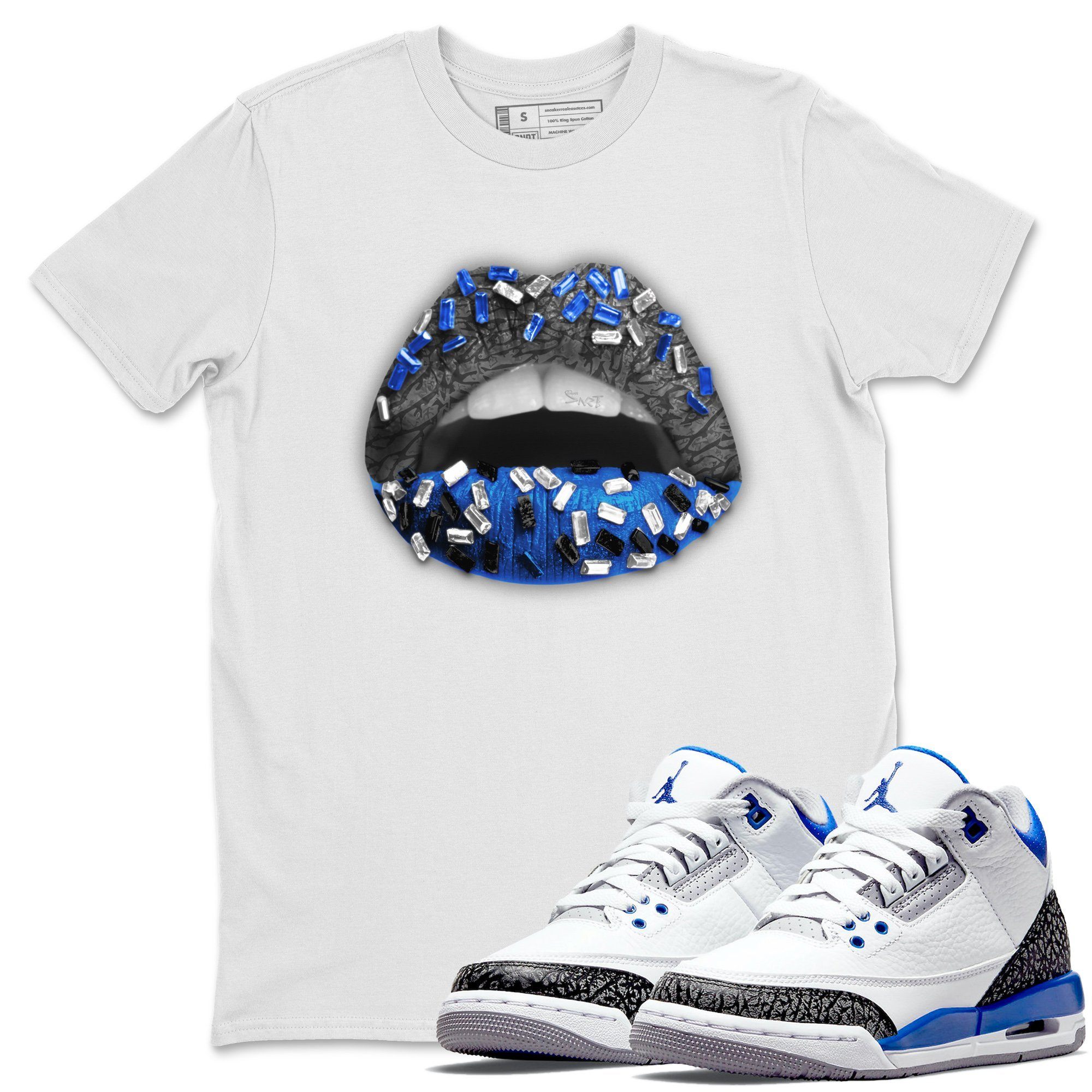 Jordan 3 Racer Blue Shirt To Match Jordans Lips Jewel Sneaker Tees Jordan 3 Racer Blue Drip Gear Zone Sneaker Matching Clothing Unisex Shirts