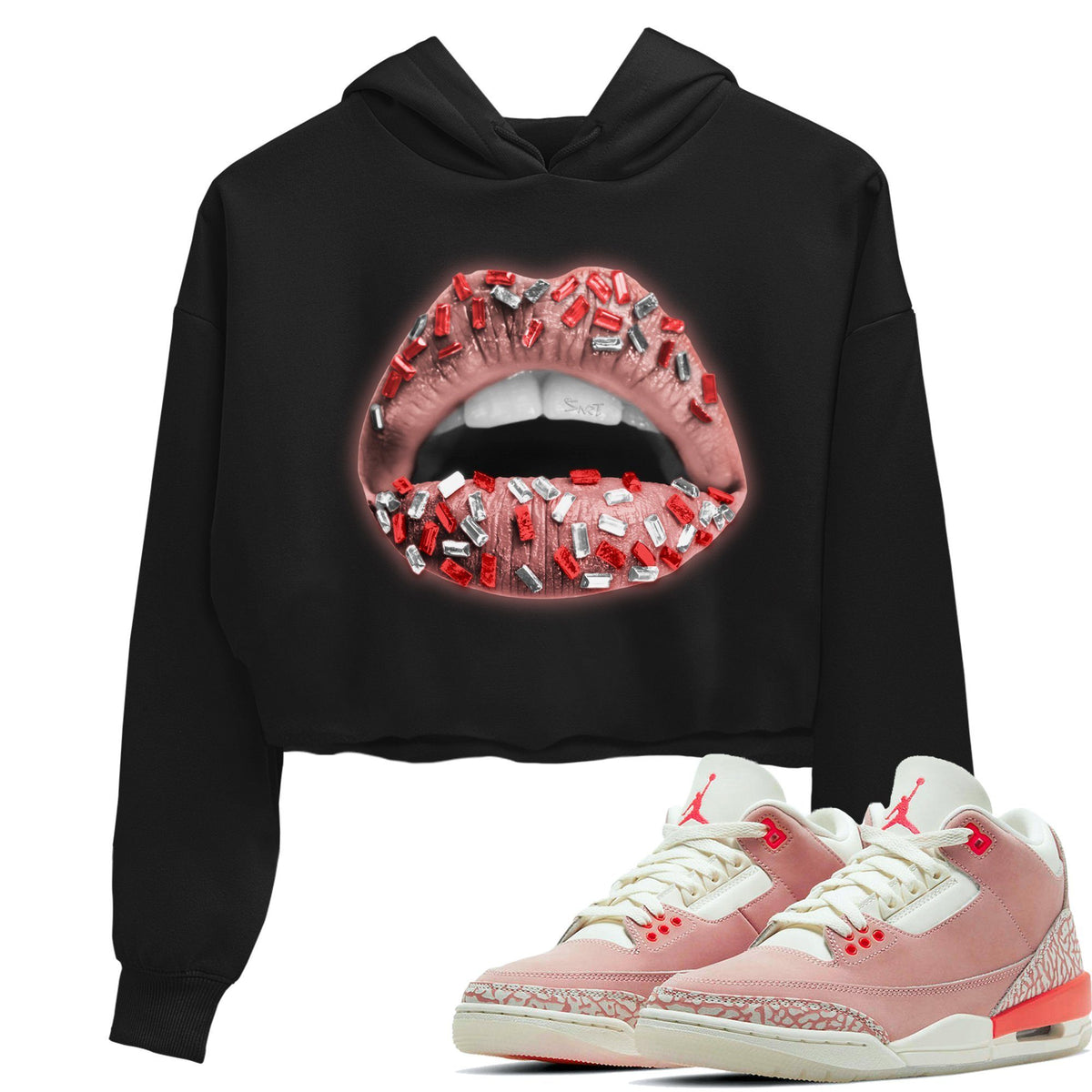 Jordan 3 Rust Pink Sneaker Matching T-Shirt Lips Jewel Sneaker Tees Jordan 3 Rust Pink Sneaker Release Tees Women's Shirts