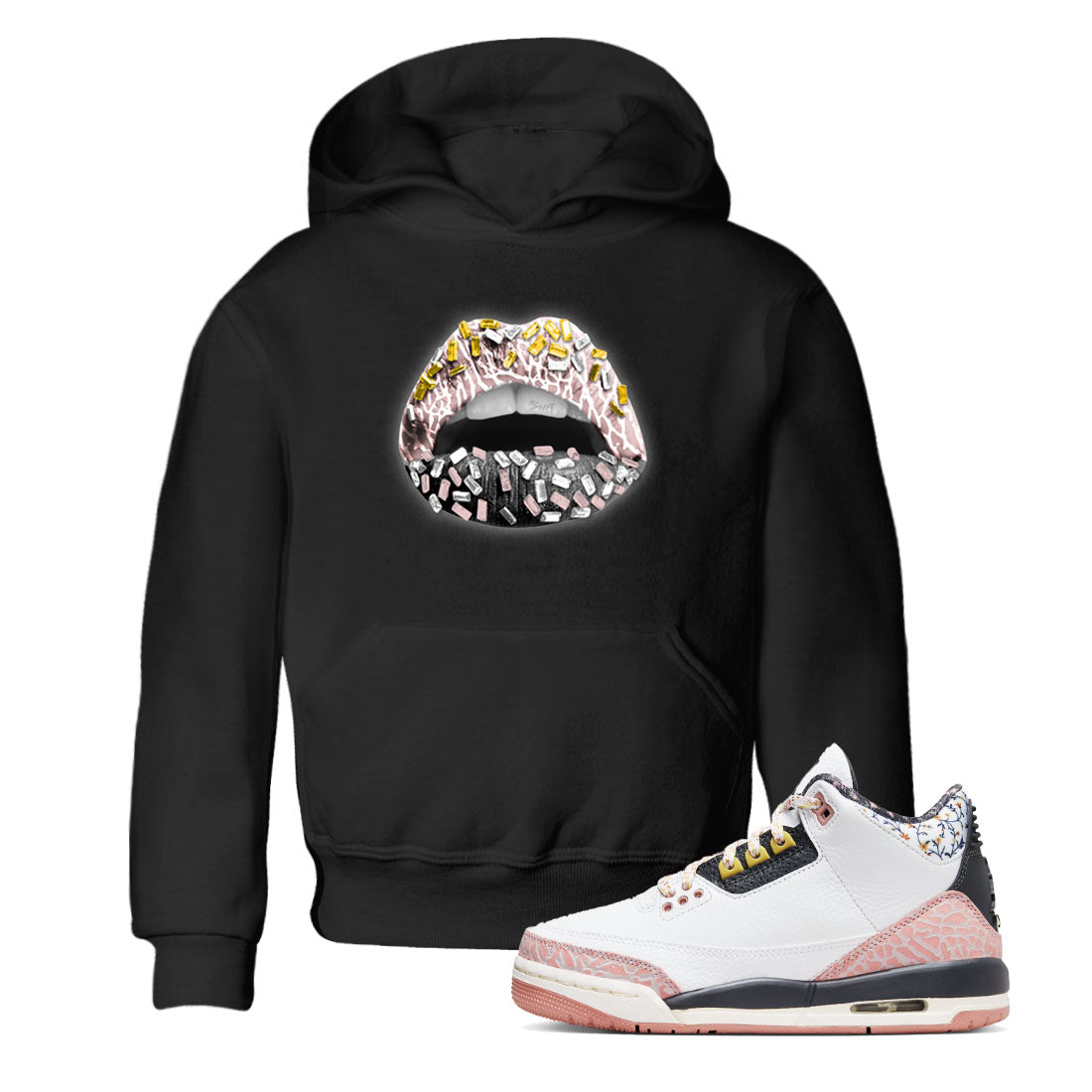 Air Jordan 3 GS Vintage Floral shirt to match jordans Lips Jewel sneaker tees 3s Vintage Floral Drip Gear Zone baby toddler Black 1 cotton Shirt