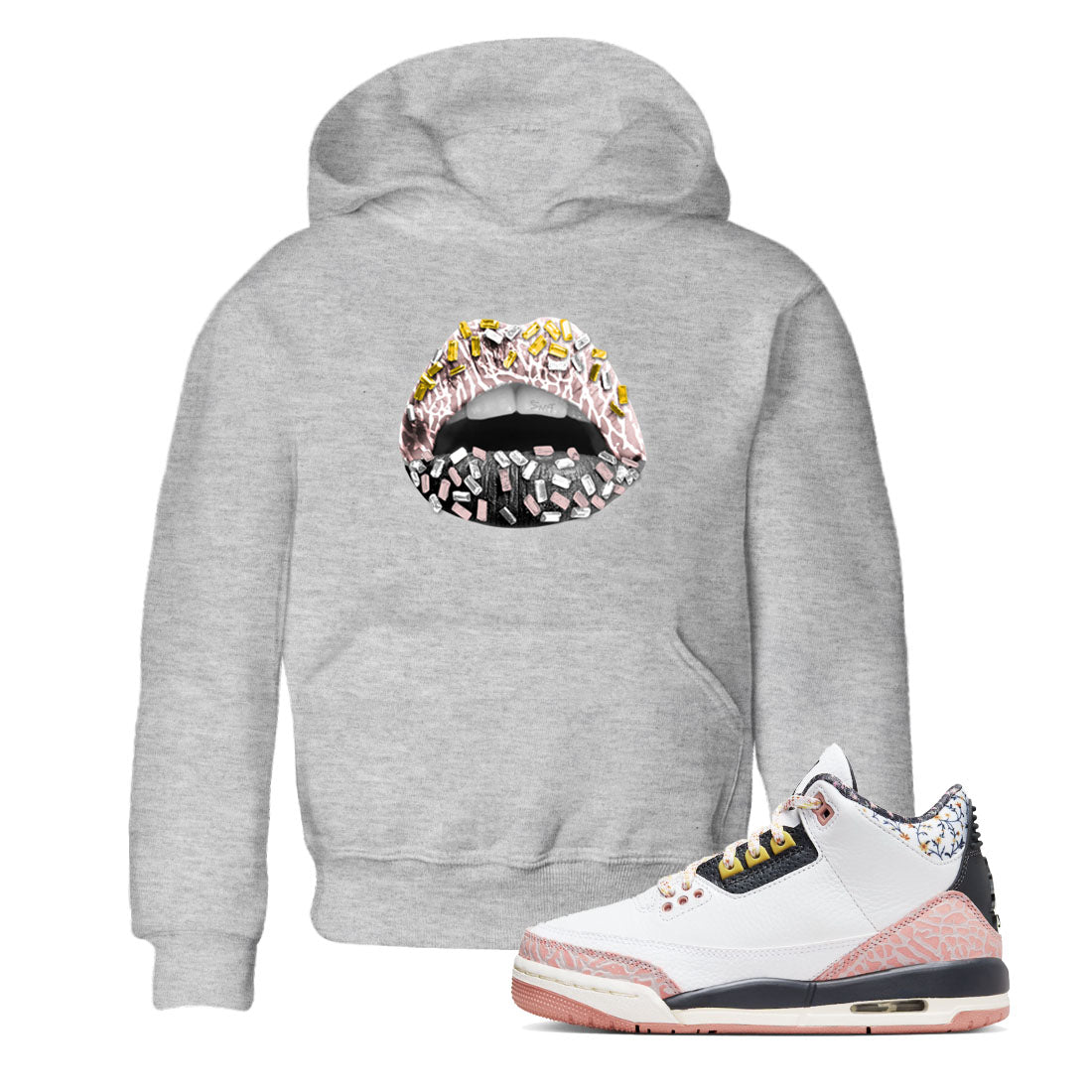 Air Jordan 3 GS Vintage Floral shirt to match jordans Lips Jewel sneaker tees 3s Vintage Floral Drip Gear Zone baby toddler Heather Grey 1 cotton Shirt