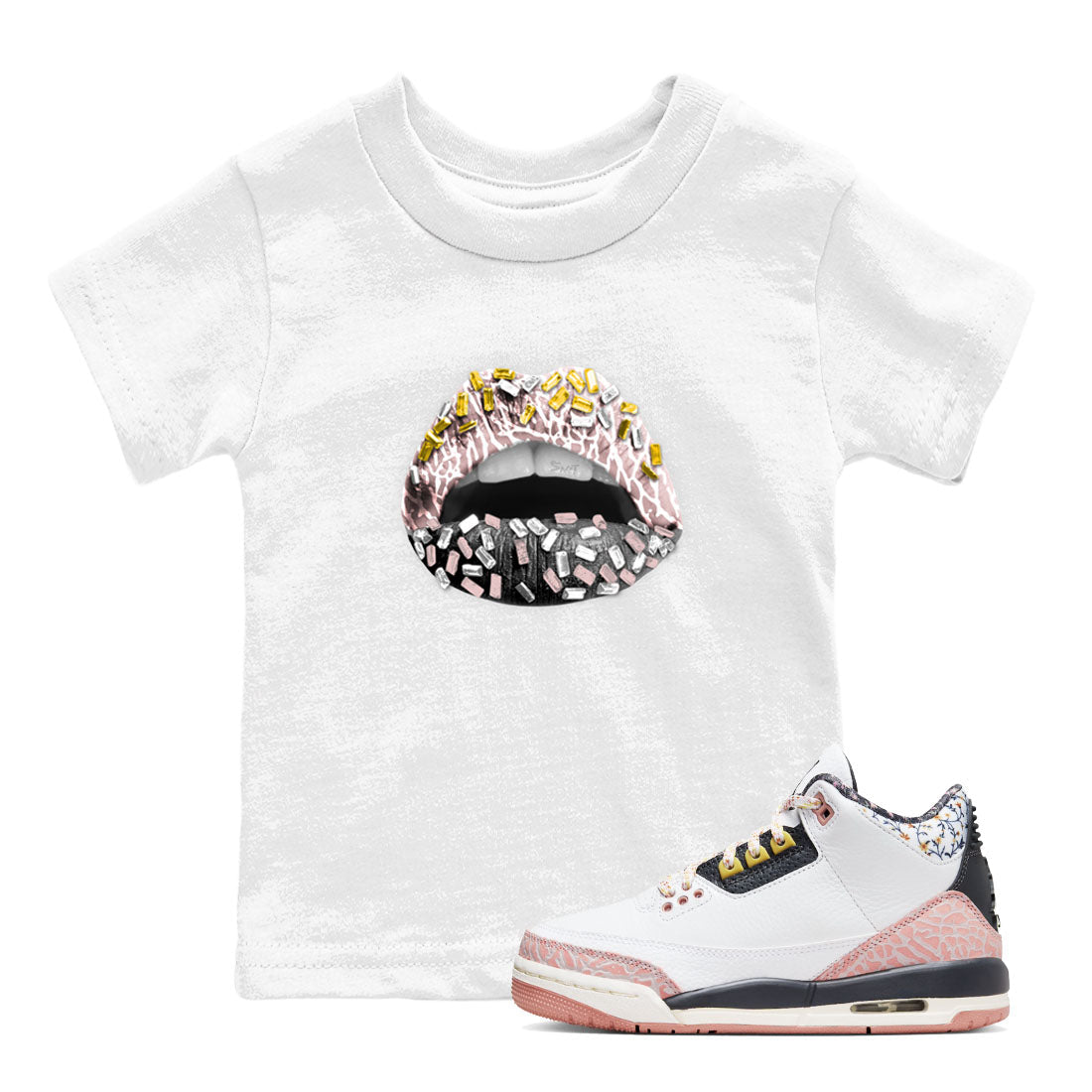 Air Jordan 3 GS Vintage Floral shirt to match jordans Lips Jewel sneaker tees 3s Vintage Floral Drip Gear Zone baby toddler White 1 cotton Shirt