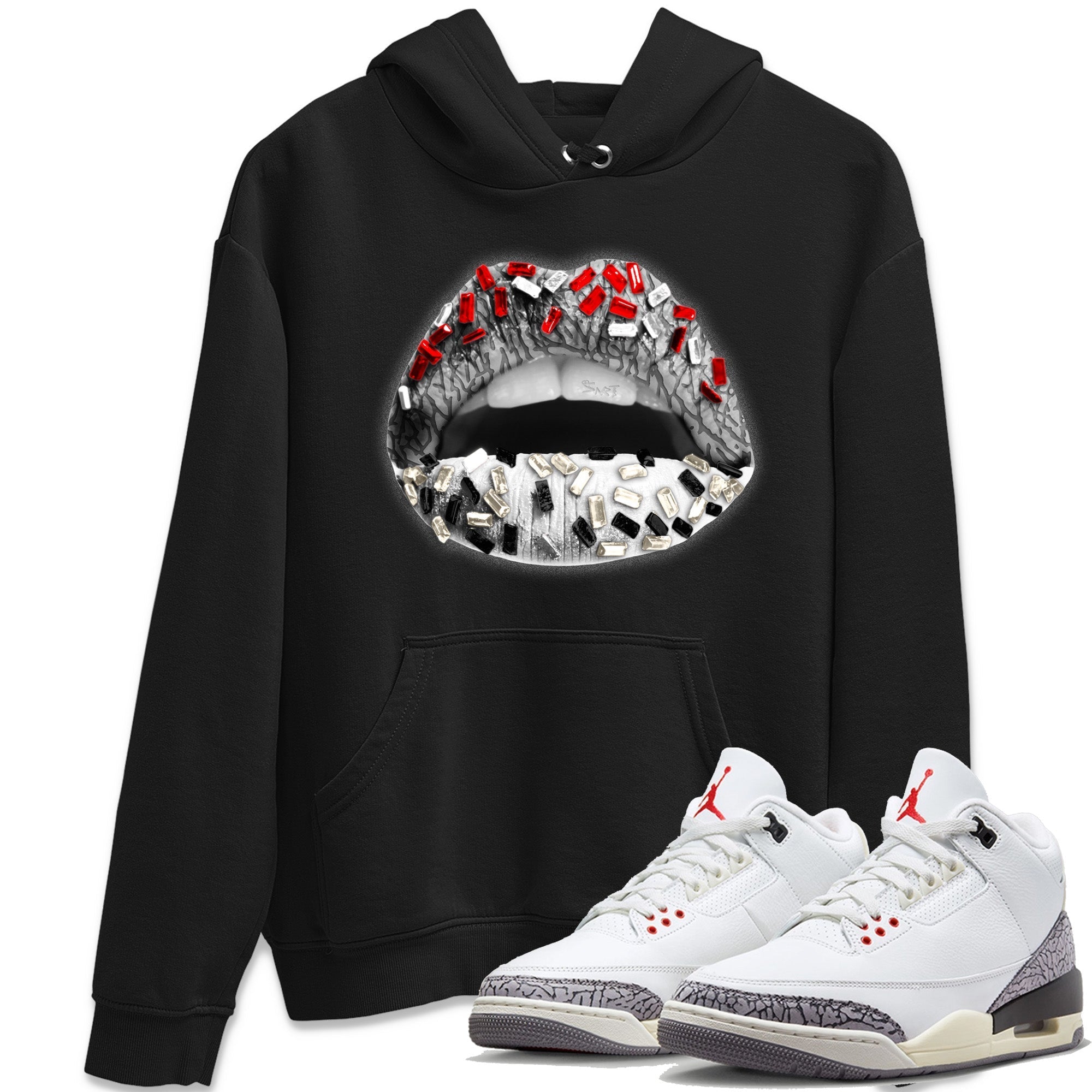 Air Jordan 3 White Cement Shirt To Match Jordans Lips Jewel Sneaker Tees Air Jordan 3 Retro White Cement Drip Gear Zone Sneaker Matching Clothing Unisex Shirts Black 1