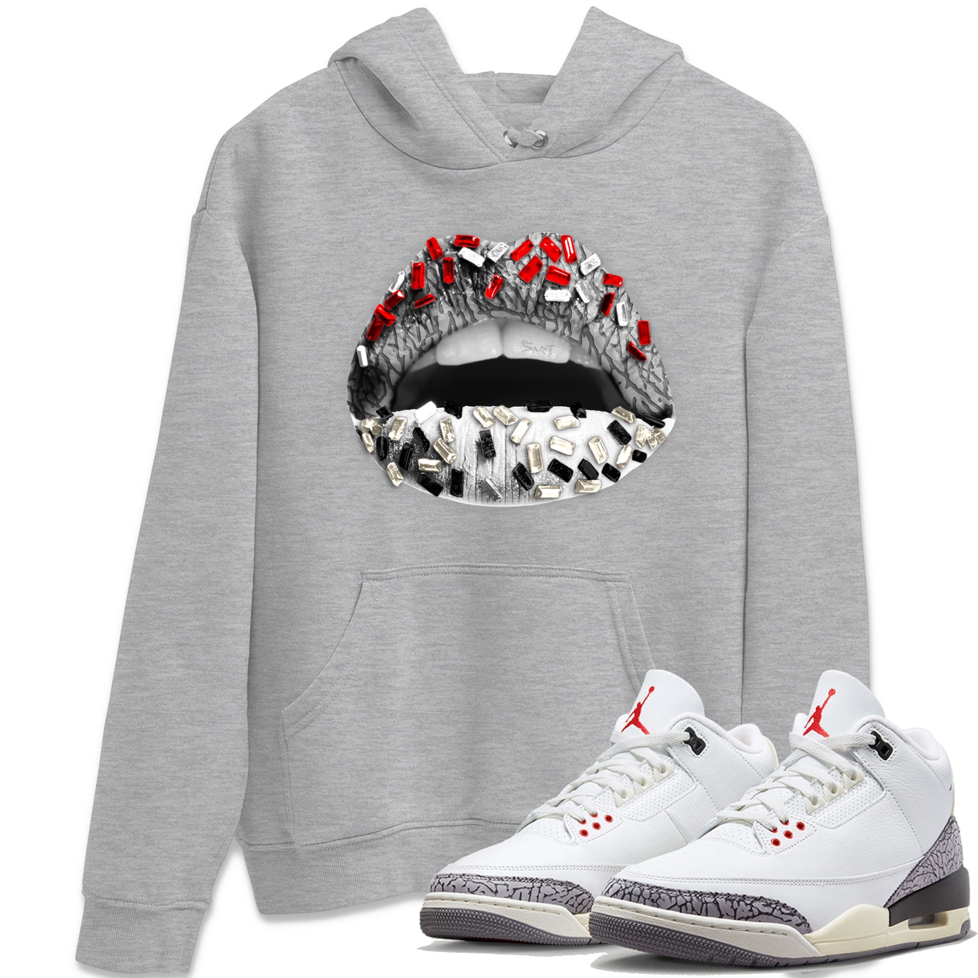 Air Jordan 3 White Cement Shirt To Match Jordans Lips Jewel Sneaker Tees Air Jordan 3 Retro White Cement Drip Gear Zone Sneaker Matching Clothing Unisex Shirts Heather Grey 1