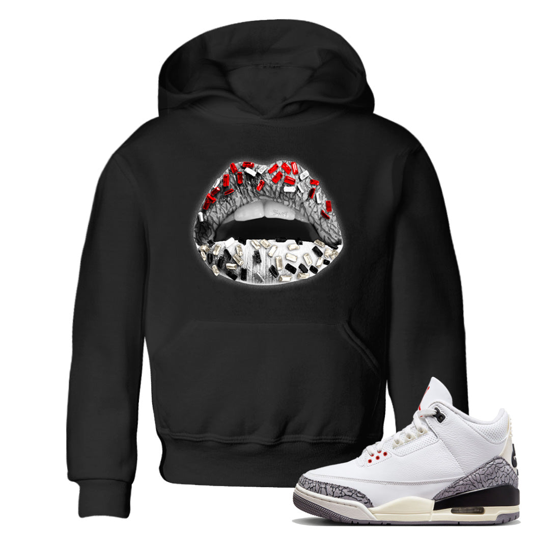 Air Jordan 3 White Cement Lips Jewel Baby and Kids Sneaker Tees Air Jordan 3 Retro White Cement Kids Sneaker Tees Washing and Care Tip