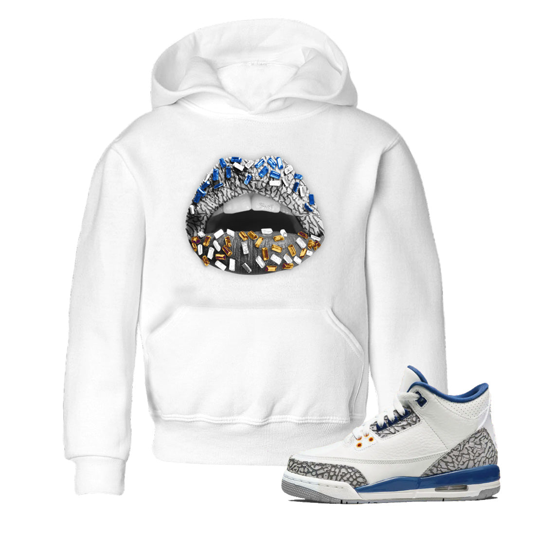 Air Jordan 3 Wizards Sneaker Match Tees Lips Jewel Streetwear Sneaker Shirt Air Jordan 3 Retro Wizards Sneaker Release Tees Kids Shirts White 1