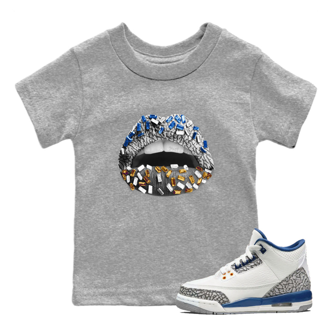Air Jordan 3 Wizards Lips Jewel Baby and Kids Streetwear Sneaker Shirt Air Jordan 3 Retro Wizards Kids Streetwear Sneaker Shirt Size Chart