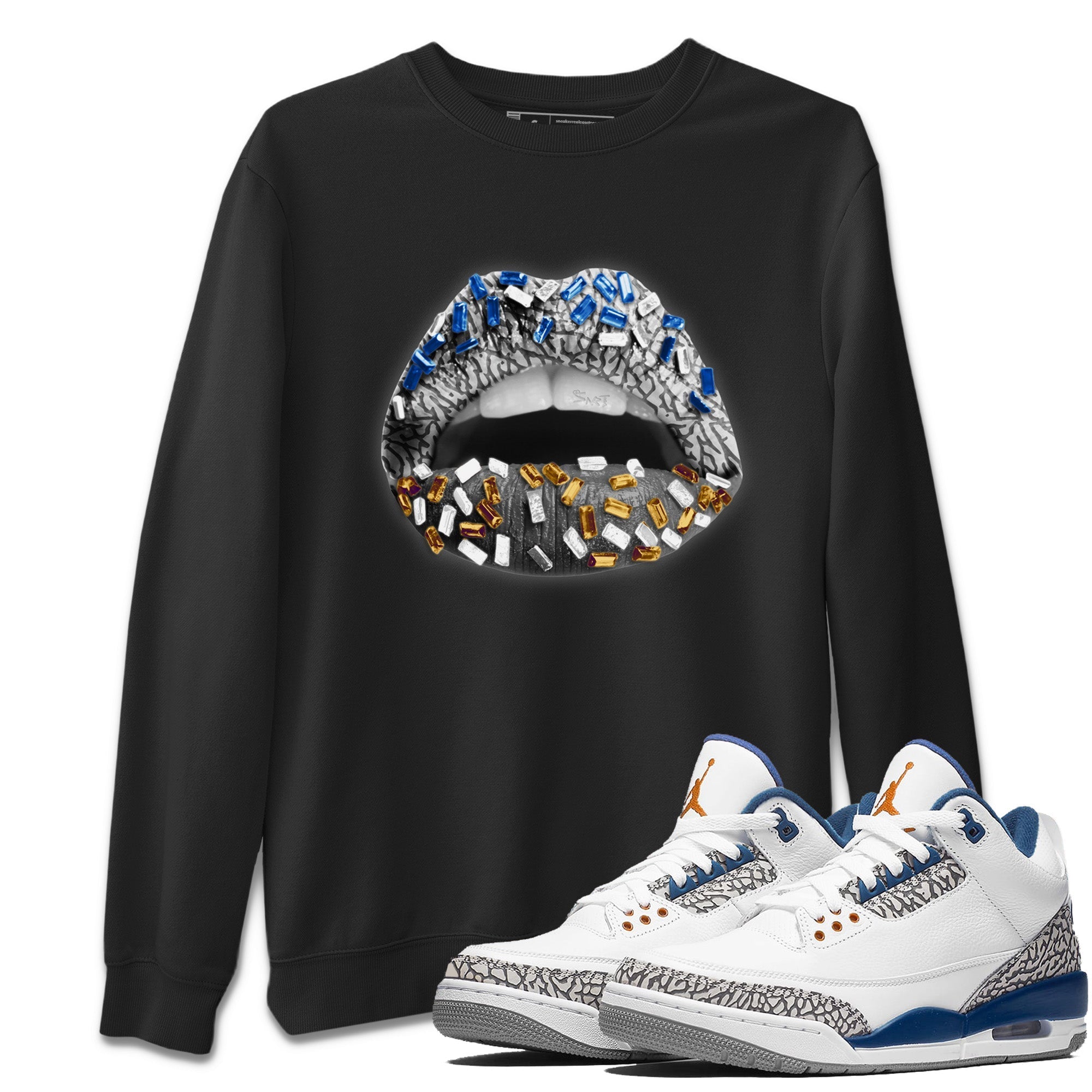 Air Jordan 3 Wizards Sneaker Match Tees Lips Jewel Streetwear Sneaker Shirt Air Jordan 3 Retro Wizards Sneaker Release Tees Unisex Shirts Black 1