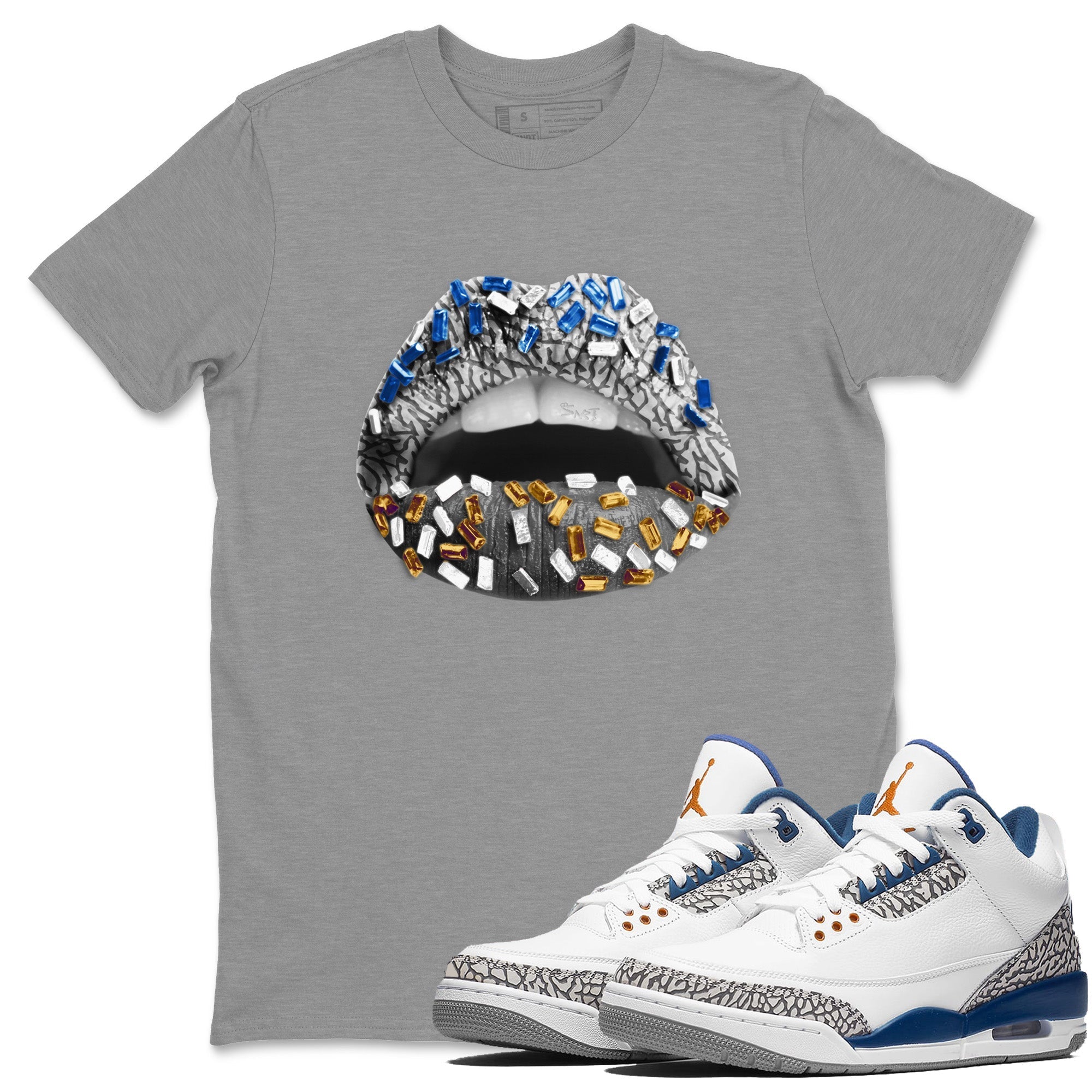 Air Jordan 3 Wizards Lips Jewel Crew Neck Streetwear Sneaker Shirt Air Jordan 3 Retro Wizards Sneaker T-Shirts Size Chart