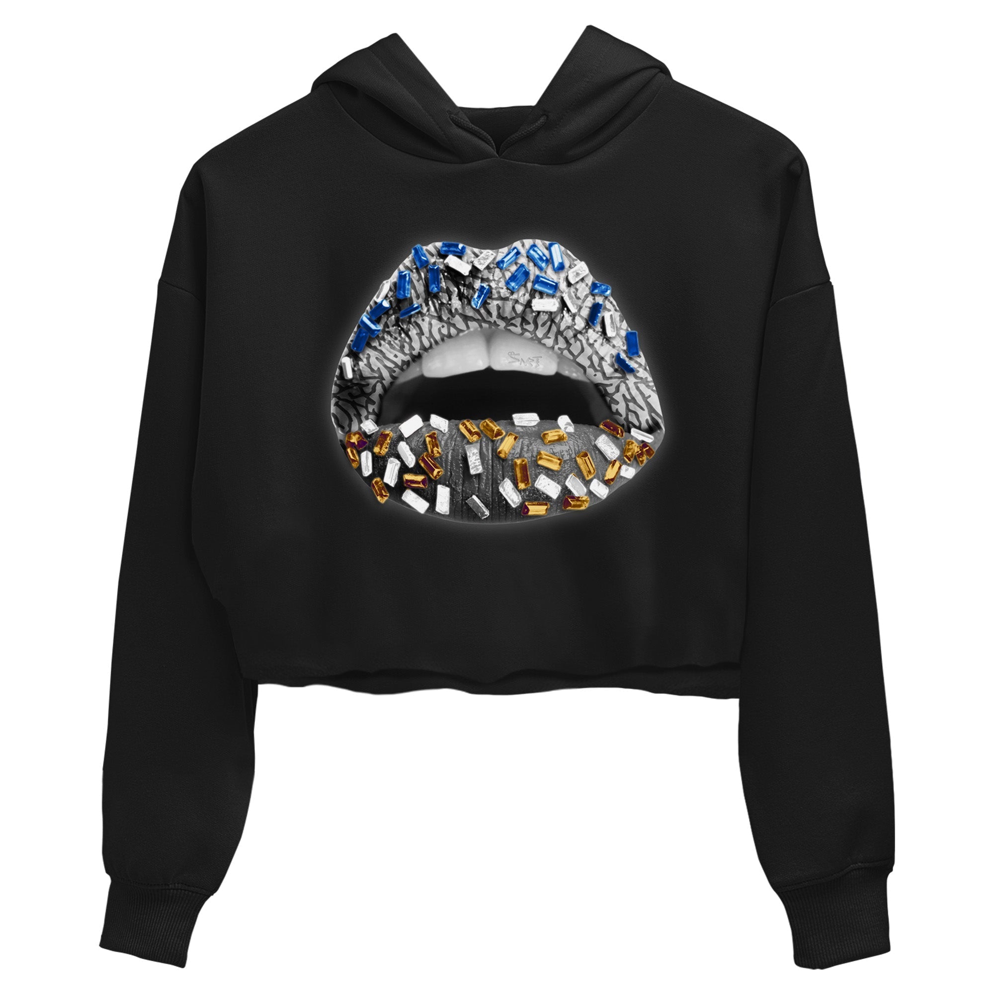 Air Jordan 3 Wizards Sneaker Match Tees Lips Jewel Streetwear Sneaker Shirt Air Jordan 3 Retro Wizards Sneaker Release Tees Women's Shirts Black 2