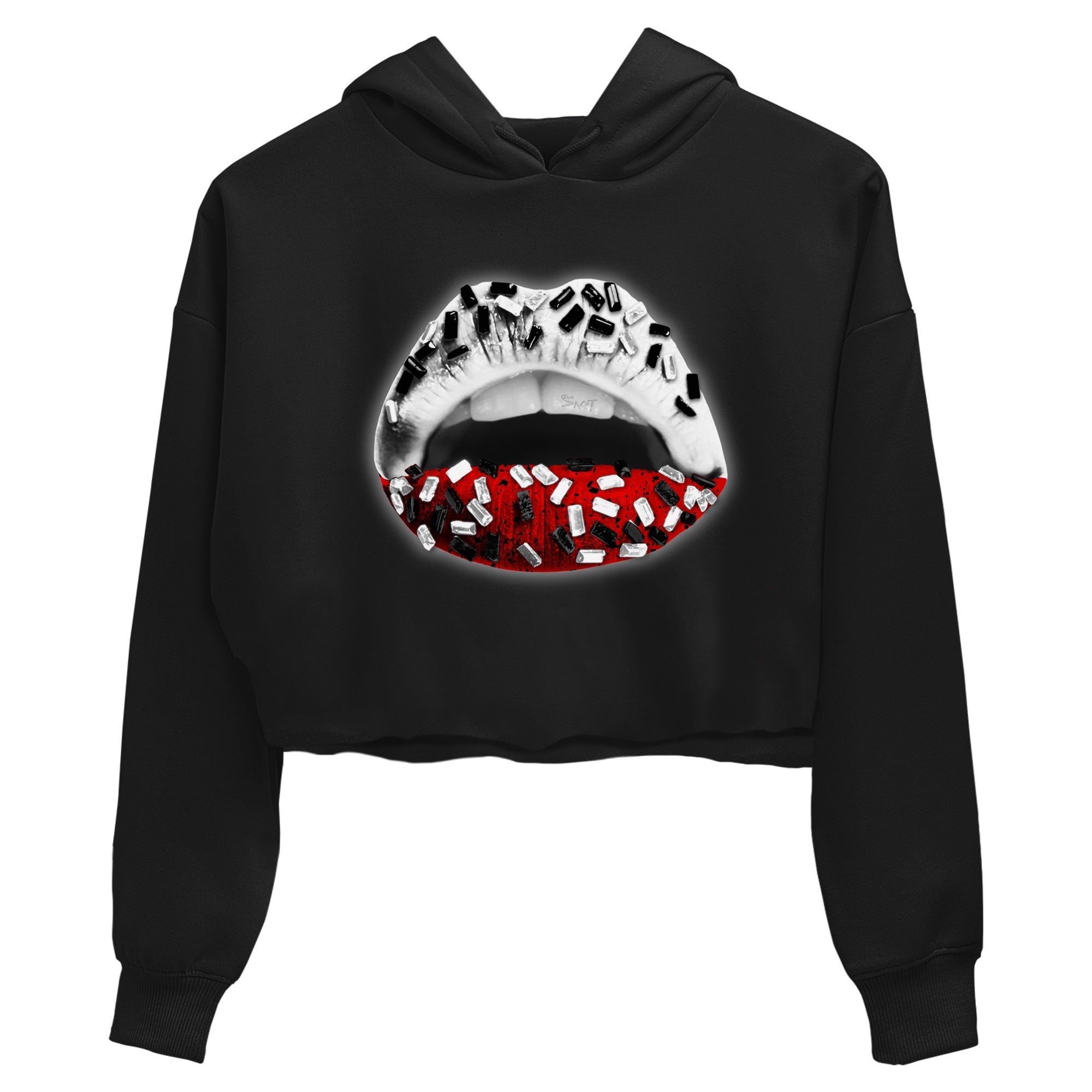 Air Jordan 4 Red Cement Sneaker Match Tees Lips Jewel Streetwear Sneaker Shirt Air Jordan 4 Retro Red Cement Drip Gear Zone Sneaker Matching Clothing Women's Shirts Black 2