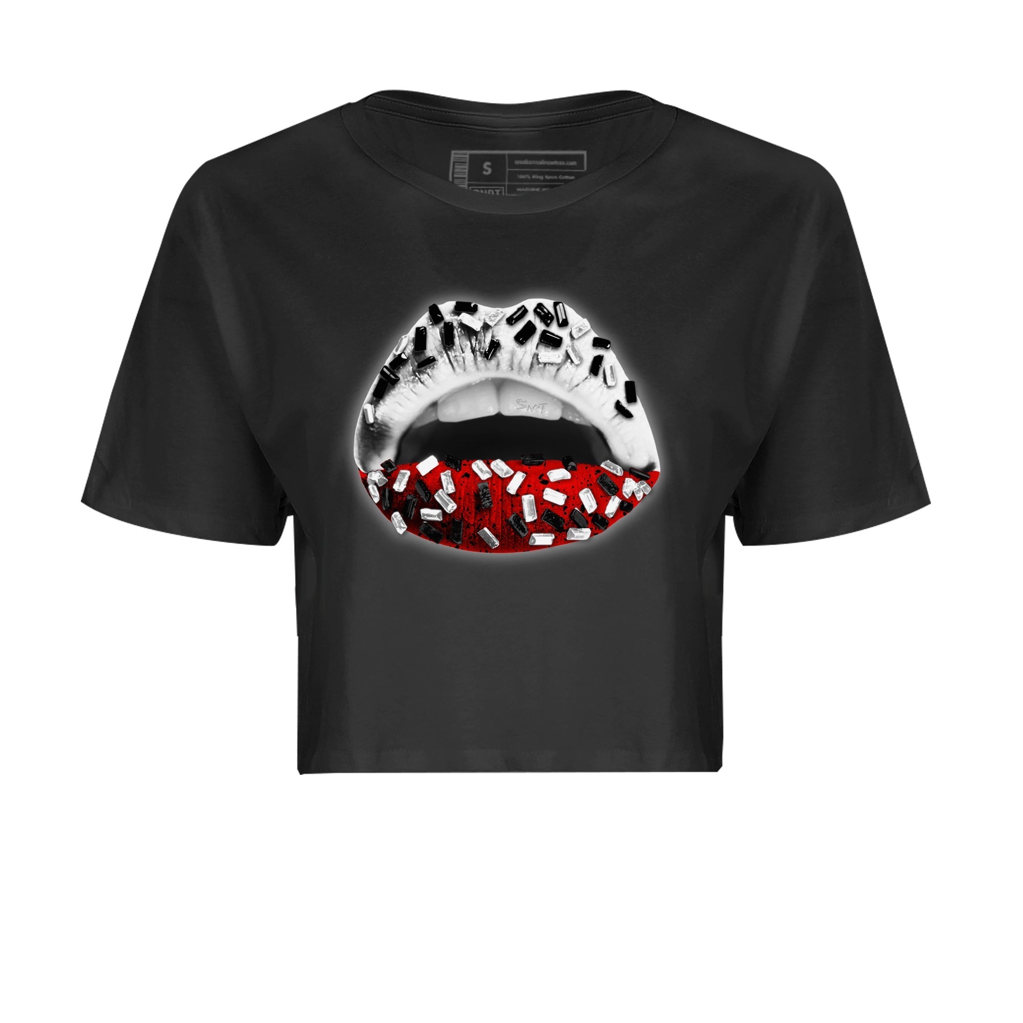 Air Jordan 4 Red Cement Sneaker Match Tees Lips Jewel Streetwear Sneaker Shirt Air Jordan 4 Retro Red Cement Drip Gear Zone Sneaker Matching Clothing Women's Shirts Black 2
