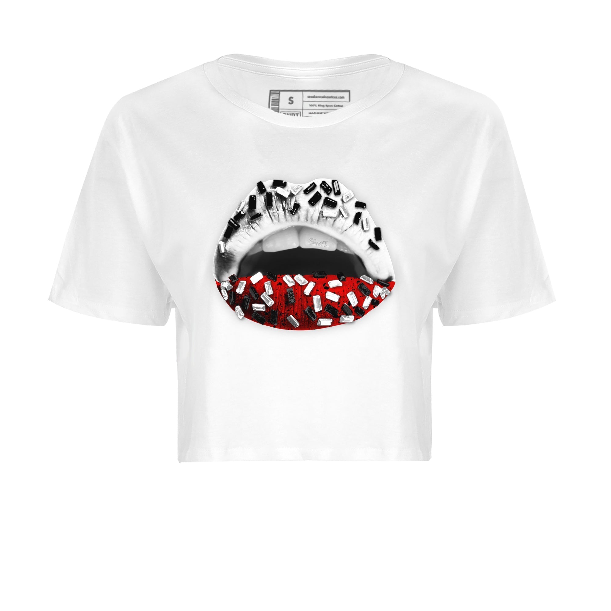 Air Jordan 4 Red Cement Sneaker Match Tees Lips Jewel Streetwear Sneaker Shirt Air Jordan 4 Retro Red Cement Drip Gear Zone Sneaker Matching Clothing Women's Shirts White 2