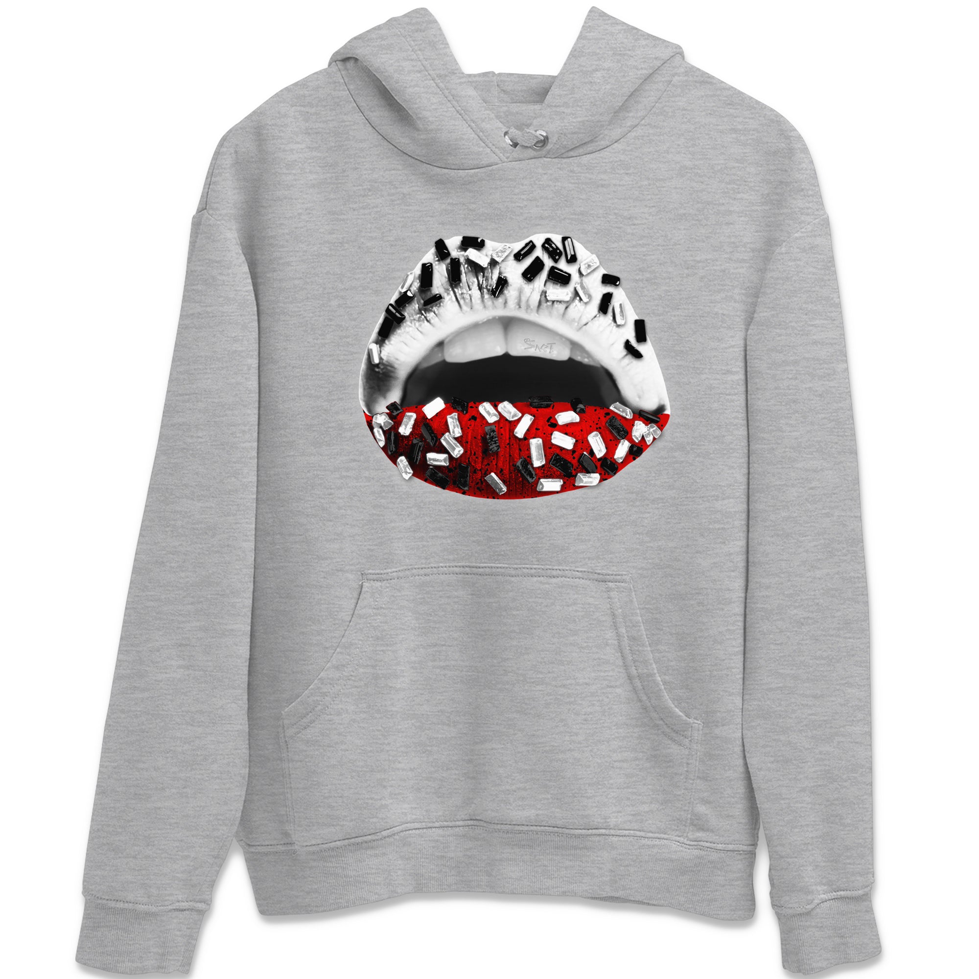 Air Jordan 4 Red Cement Sneaker Match Tees Lips Jewel Streetwear Sneaker Shirt Air Jordan 4 Retro Red Cement Drip Gear Zone Sneaker Matching Clothing Unisex Shirts Heather Grey 2