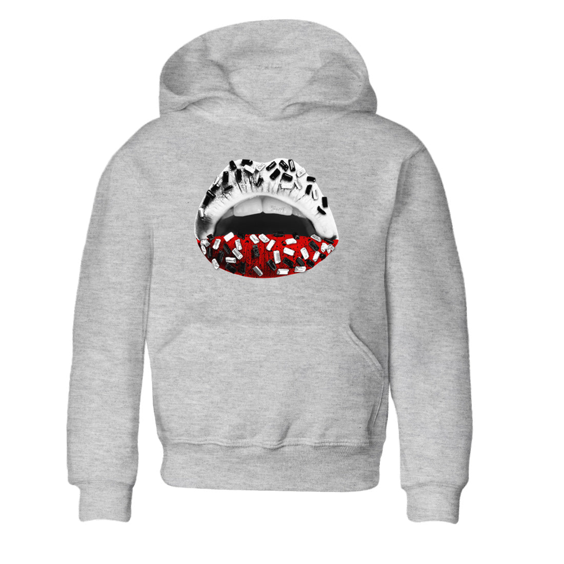 Air Jordan 4 Red Cement Sneaker Match Tees Lips Jewel Streetwear Sneaker Shirt Air Jordan 4 Retro Red Cement Drip Gear Zone Sneaker Matching Clothing Kids Shirts Heather Grey 2