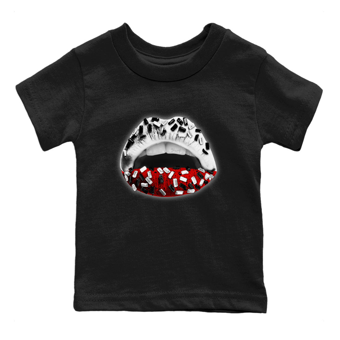 Air Jordan 4 Red Cement Sneaker Match Tees Lips Jewel Streetwear Sneaker Shirt Air Jordan 4 Retro Red Cement Drip Gear Zone Sneaker Matching Clothing Kids Shirts Black 2