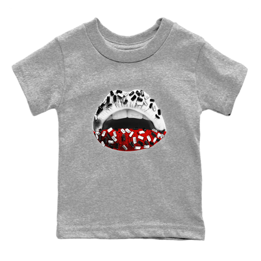 Air Jordan 4 Red Cement Sneaker Match Tees Lips Jewel Streetwear Sneaker Shirt Air Jordan 4 Retro Red Cement Drip Gear Zone Sneaker Matching Clothing Kids Shirts Heather Grey 2
