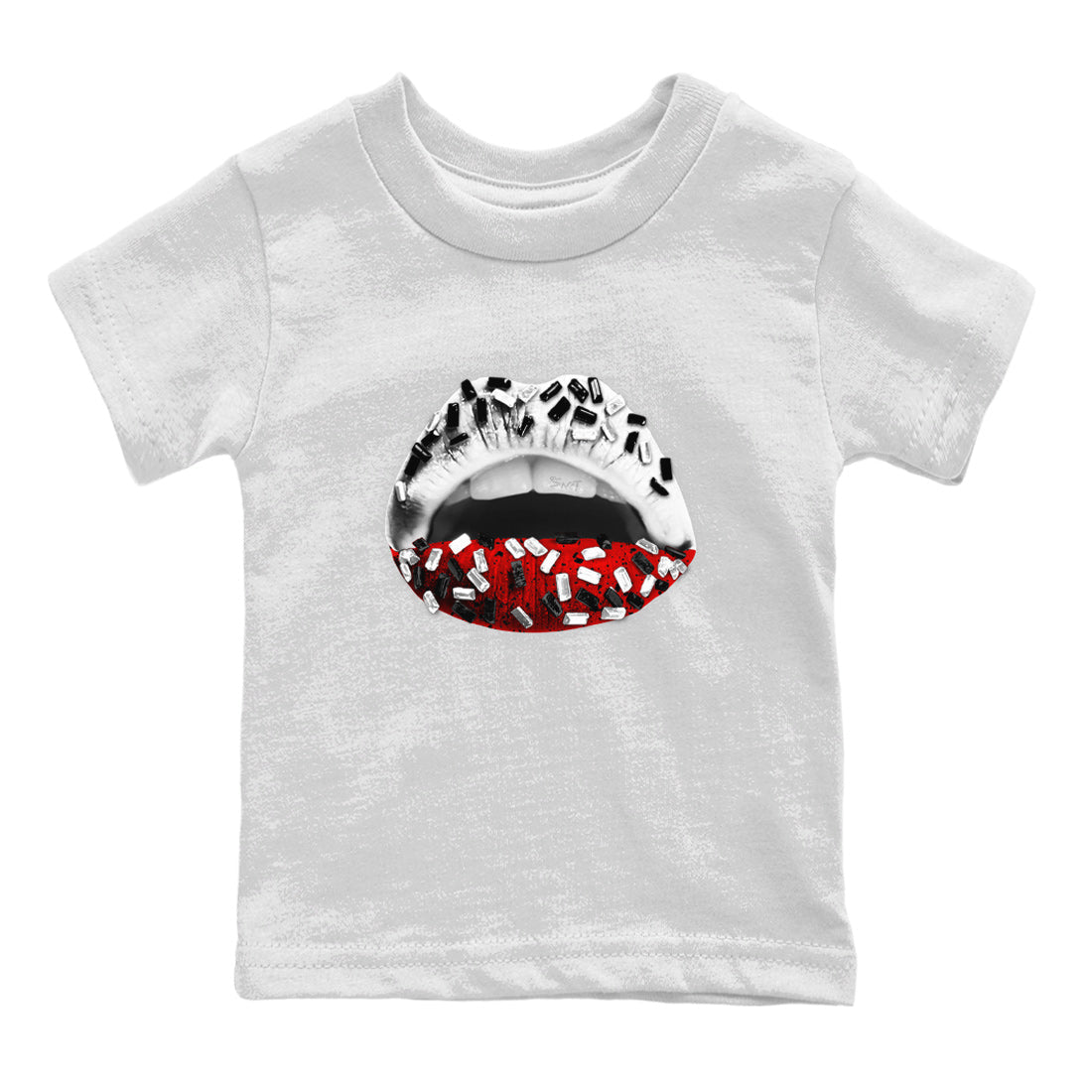 Air Jordan 4 Red Cement Sneaker Match Tees Lips Jewel Streetwear Sneaker Shirt Air Jordan 4 Retro Red Cement Drip Gear Zone Sneaker Matching Clothing Kids Shirts White 2