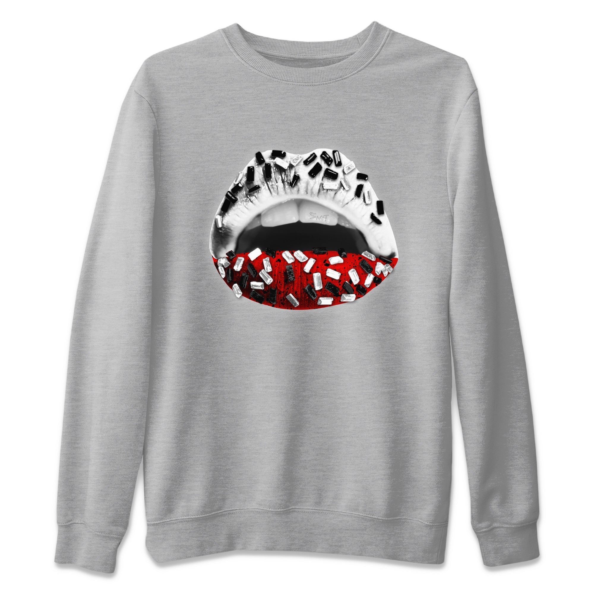 Air Jordan 4 Red Cement Sneaker Match Tees Lips Jewel Streetwear Sneaker Shirt Air Jordan 4 Retro Red Cement Drip Gear Zone Sneaker Matching Clothing Unisex Shirts Heather Grey 2