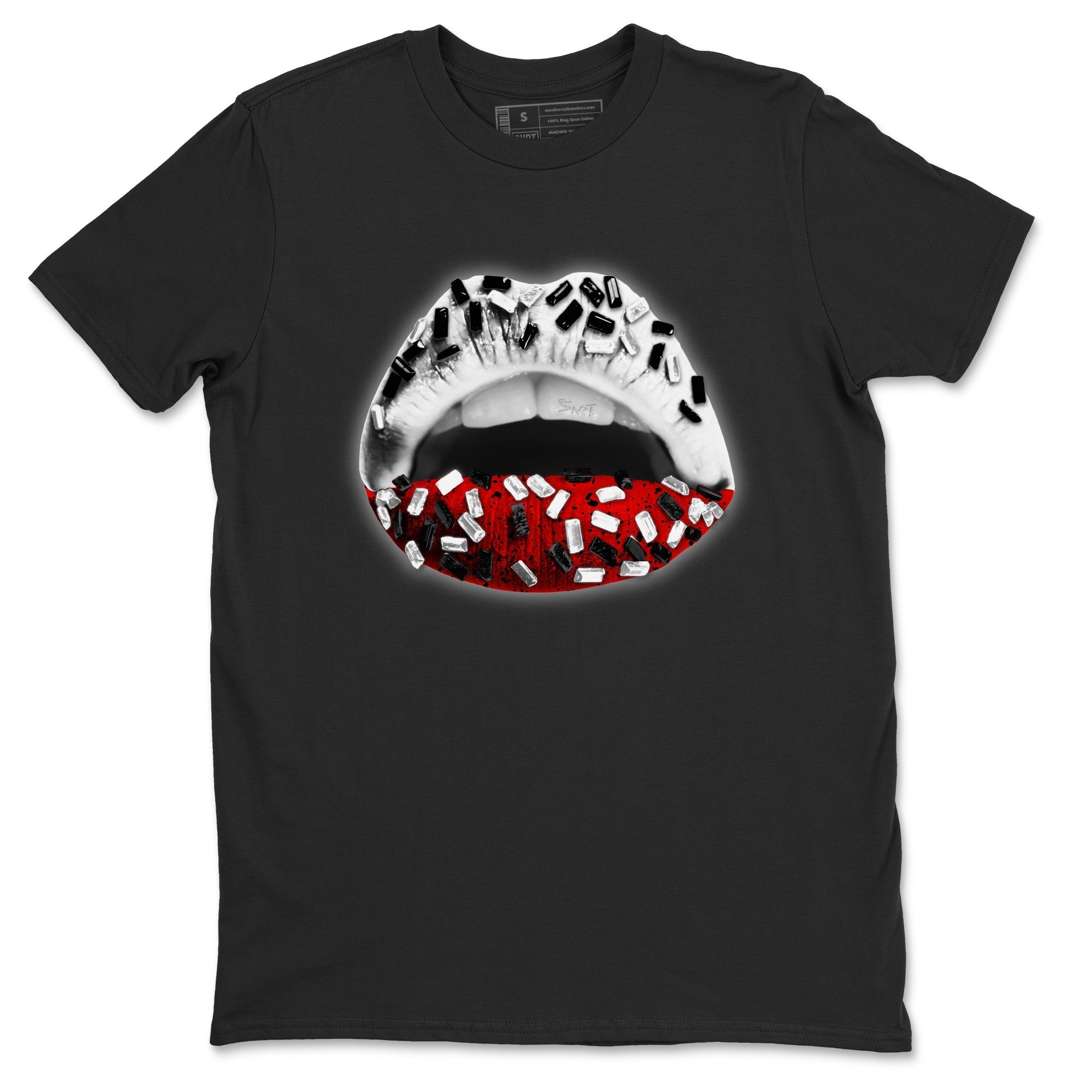 Air Jordan 4 Red Cement Sneaker Match Tees Lips Jewel Streetwear Sneaker Shirt Air Jordan 4 Retro Red Cement Drip Gear Zone Sneaker Matching Clothing Unisex Shirts Black 2