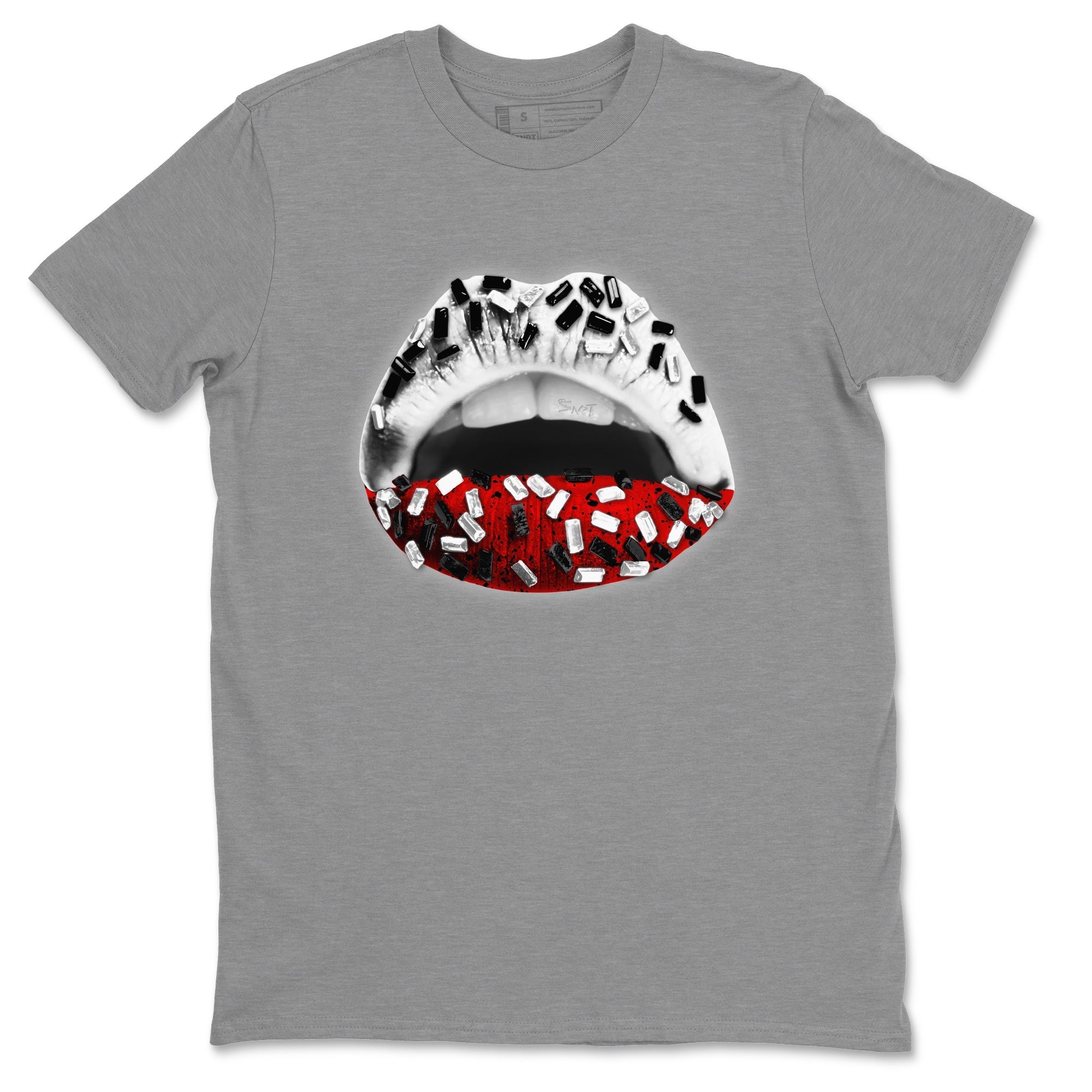 Air Jordan 4 Red Cement Sneaker Match Tees Lips Jewel Streetwear Sneaker Shirt Air Jordan 4 Retro Red Cement Drip Gear Zone Sneaker Matching Clothing Unisex Shirts Heather Grey 2