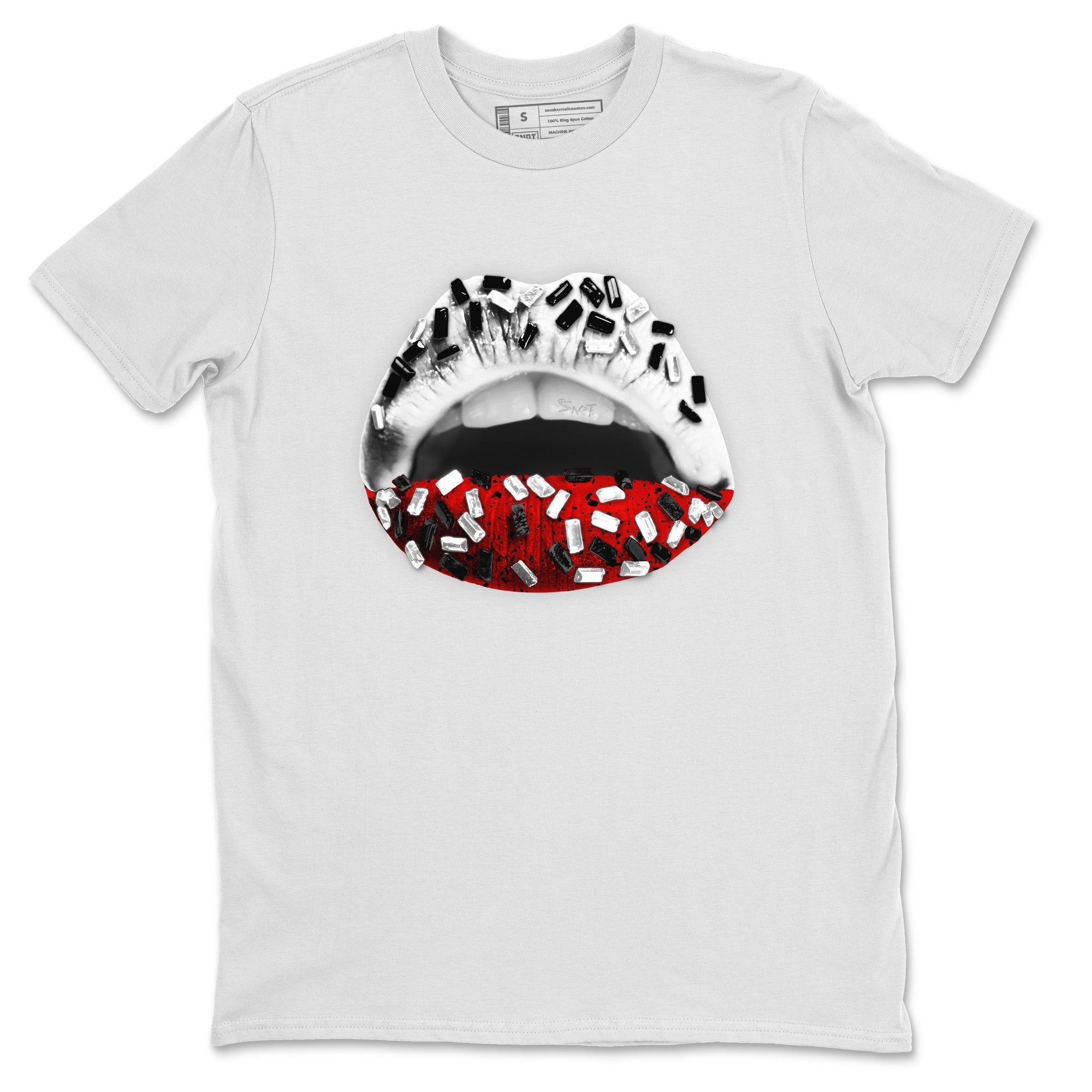 Air Jordan 4 Red Cement Sneaker Match Tees Lips Jewel Streetwear Sneaker Shirt Air Jordan 4 Retro Red Cement Drip Gear Zone Sneaker Matching Clothing Unisex Shirts White 2