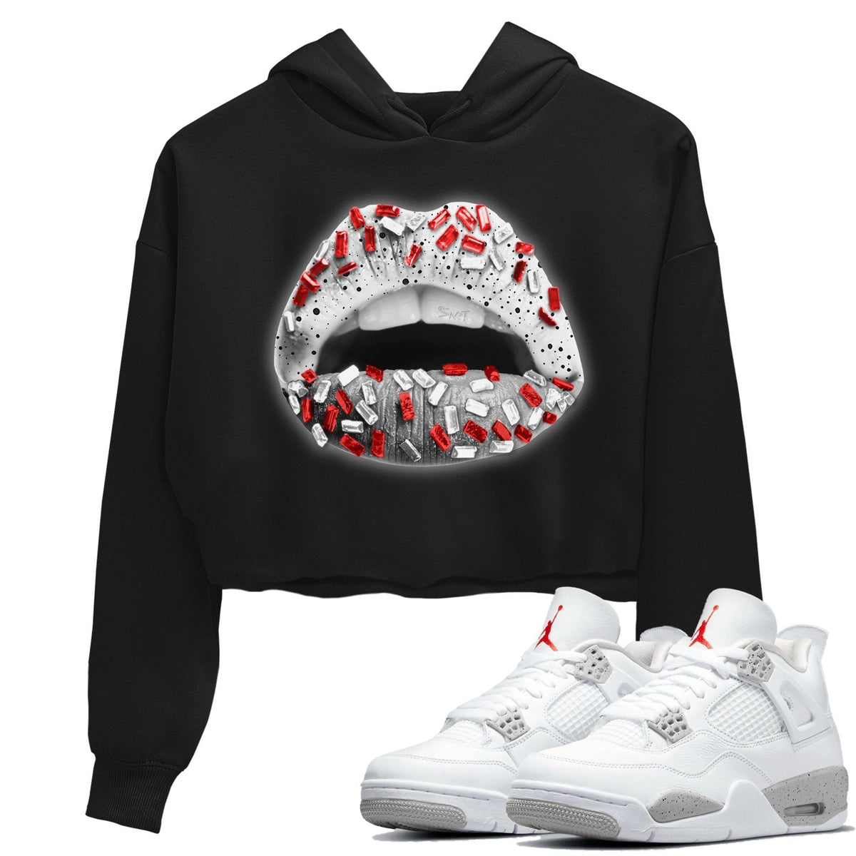 Jordan 4 Tech Grey Sneaker Matching T-Shirt Lips Jewel Sneaker Tees Jordan 4 Tech Grey Sneaker Release Tees Women's Shirts