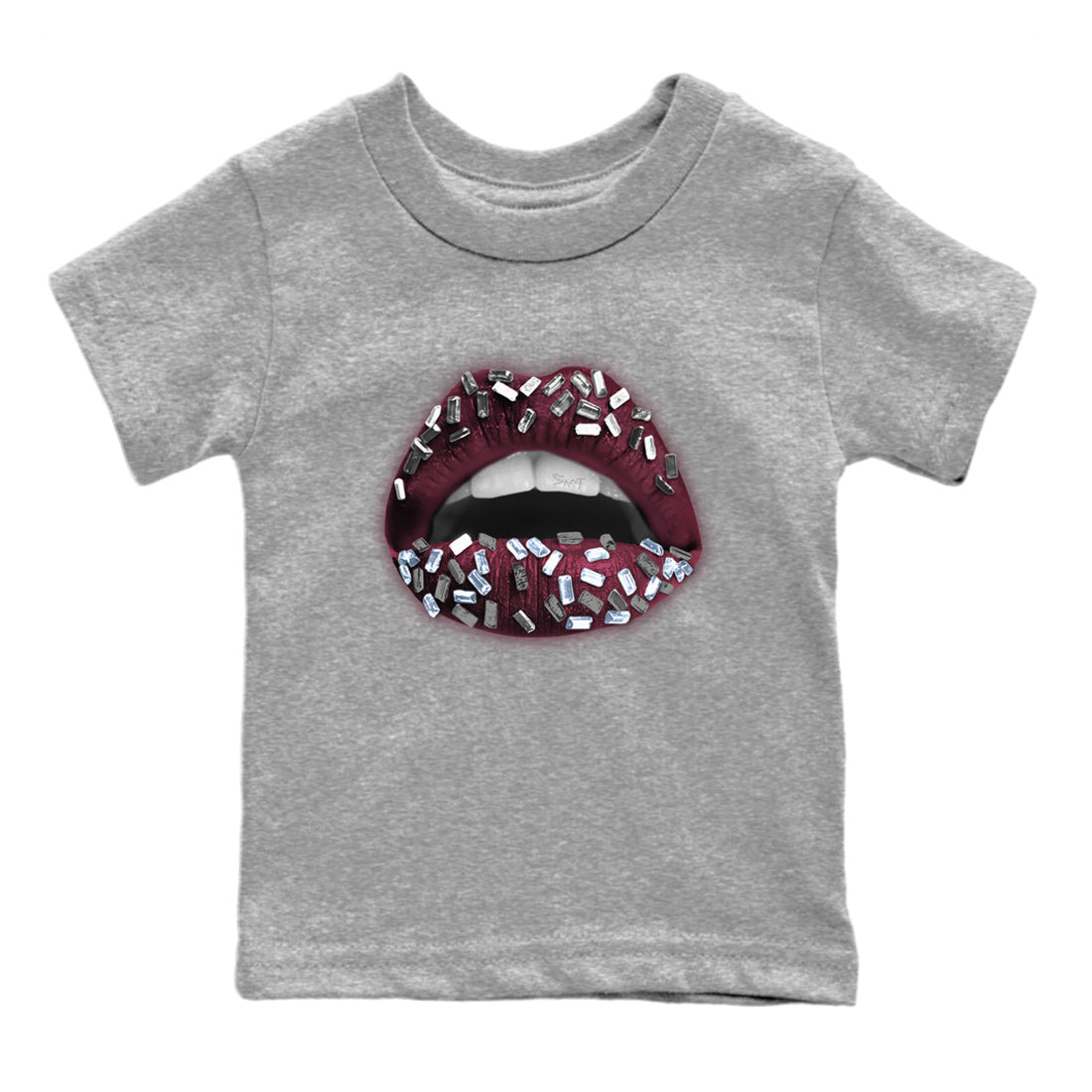Air Jordan 5 Burgundy Sneaker Match Tees Lips Jewel Streetwear Sneaker Shirt AJ5 Burgundy Sneaker Release Tees Kids Shirts Heather Grey 2