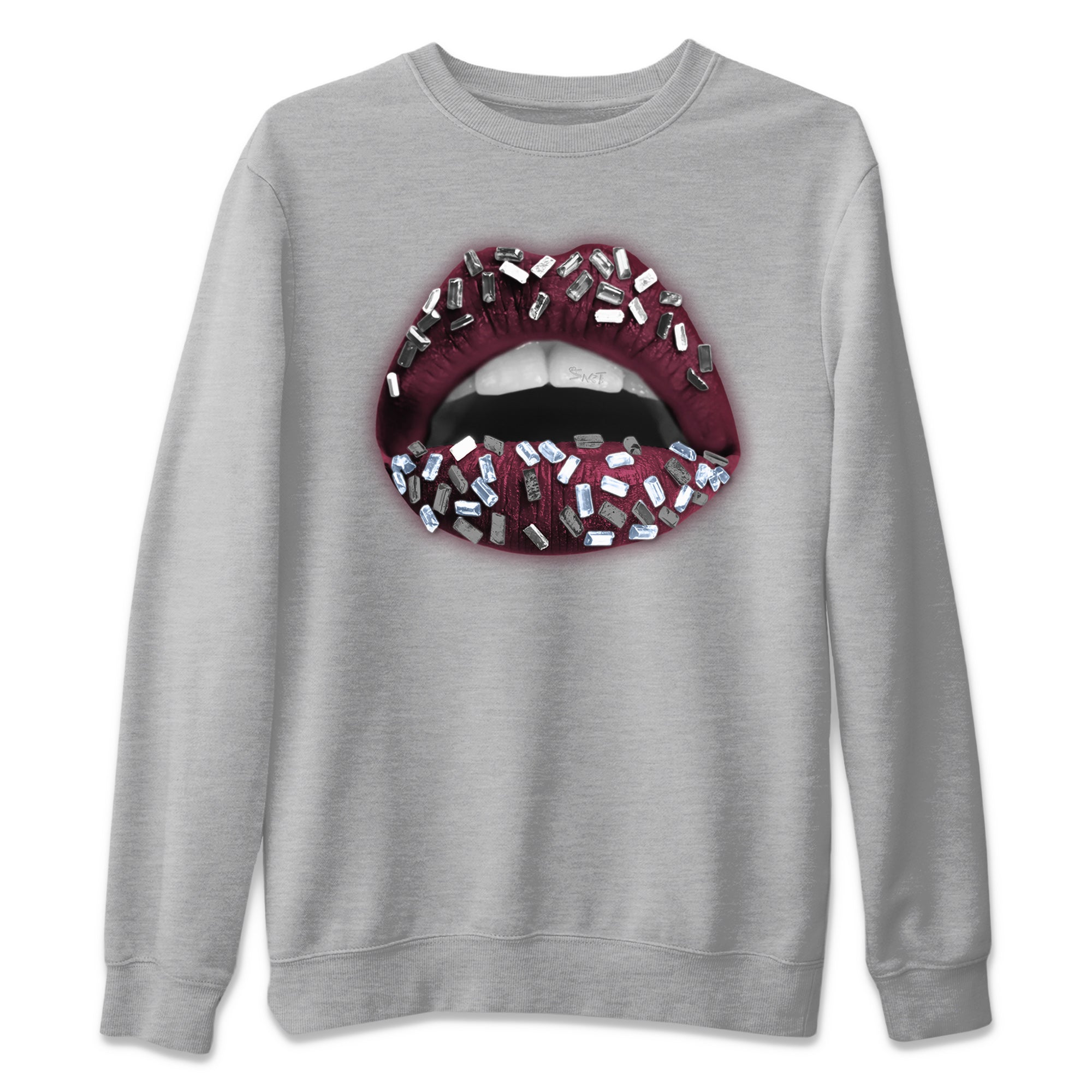 Air Jordan 5 Burgundy Sneaker Match Tees Lips Jewel Streetwear Sneaker Shirt AJ5 Burgundy Sneaker Release Tees Unisex Shirts Heather Grey 2