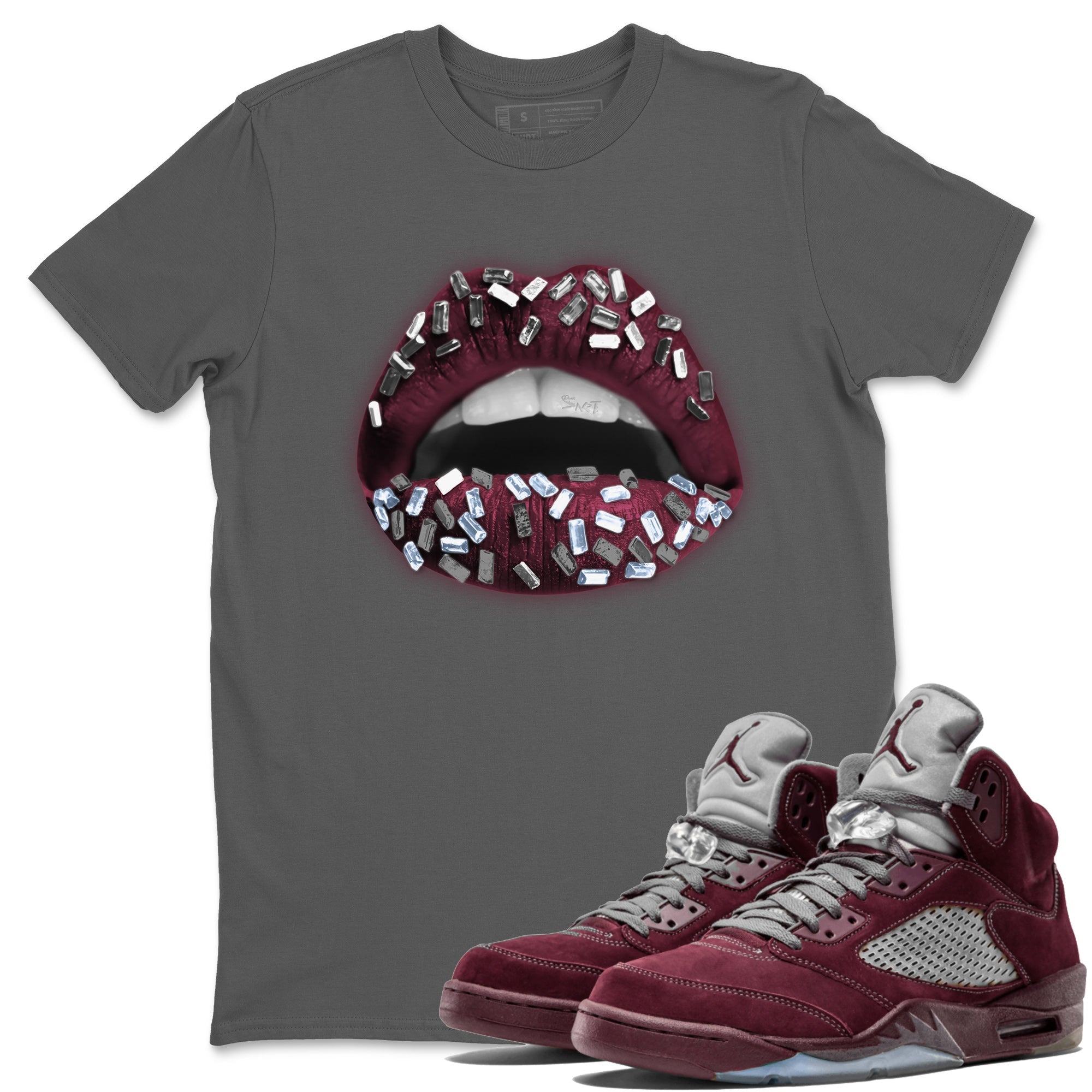 Air Jordan 5 Burgundy Sneaker Match Tees Lips Jewel Streetwear Sneaker Shirt AJ5 Burgundy Sneaker Release Tees Unisex Shirts Cool Grey 1