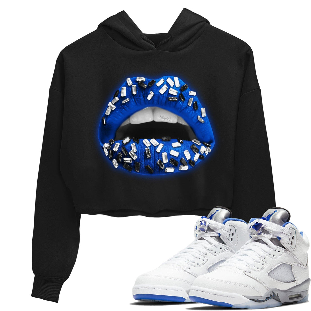 Jordan 5 Stealth Sneaker Matching T-Shirt Lips Jewel Sneaker Tees Jordan 5 Stealth Sneaker Release Tees Women's Shirts
