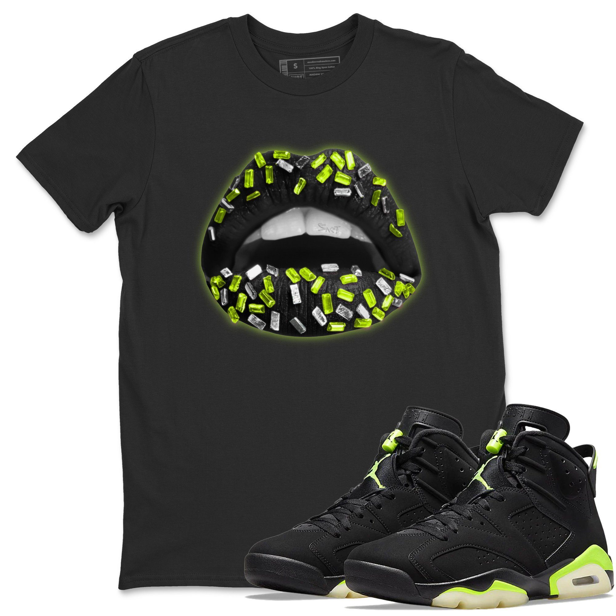 Jordan 6 Electric Green Shirt To Match Jordans Lips Jewel Sneaker Tees Jordan 6 Electric Green Drip Gear Zone Sneaker Matching Clothing Unisex Shirts