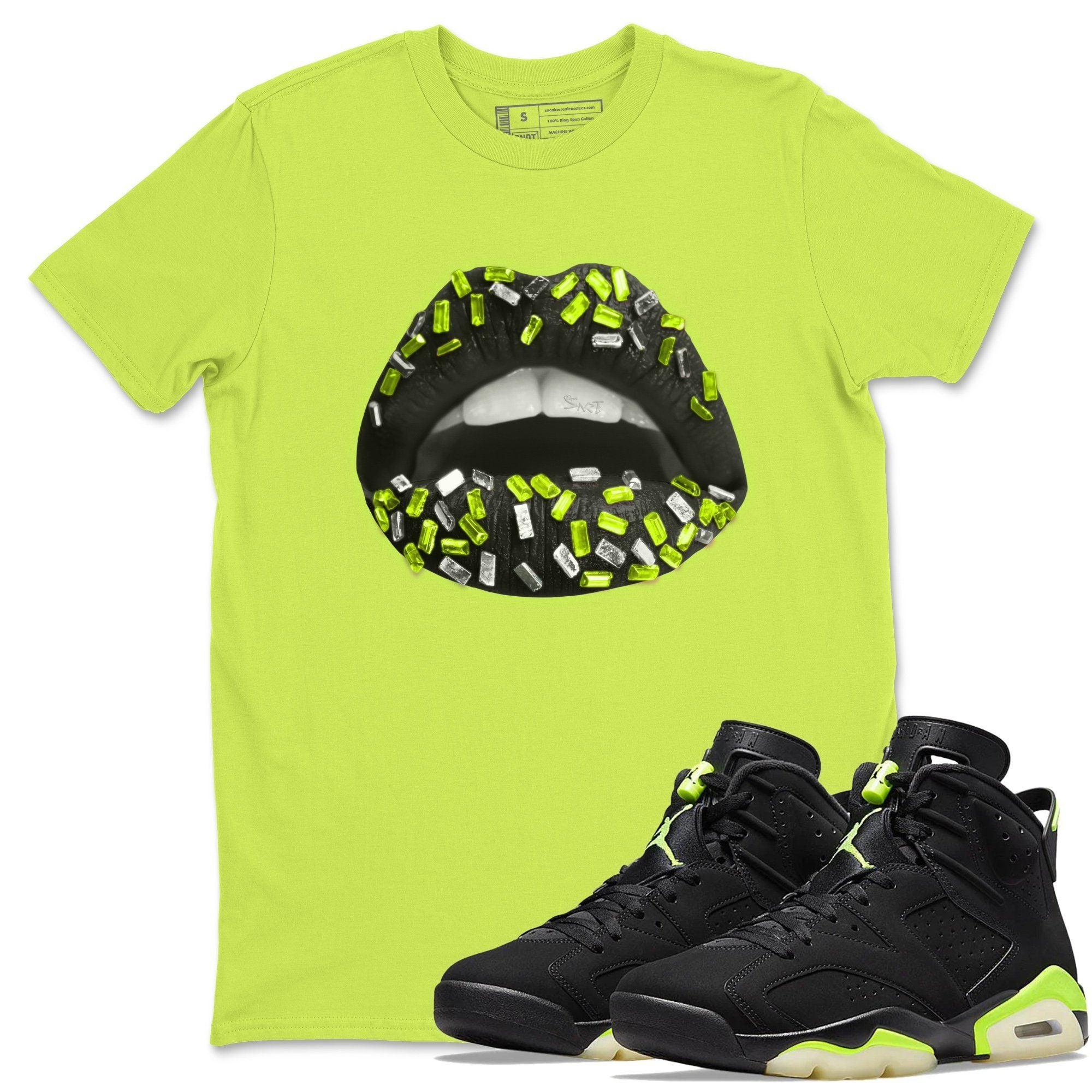 Jordan 6 Electric Green Shirt To Match Jordans Lips Jewel Sneaker Tees Jordan 6 Electric Green Drip Gear Zone Sneaker Matching Clothing Unisex Shirts