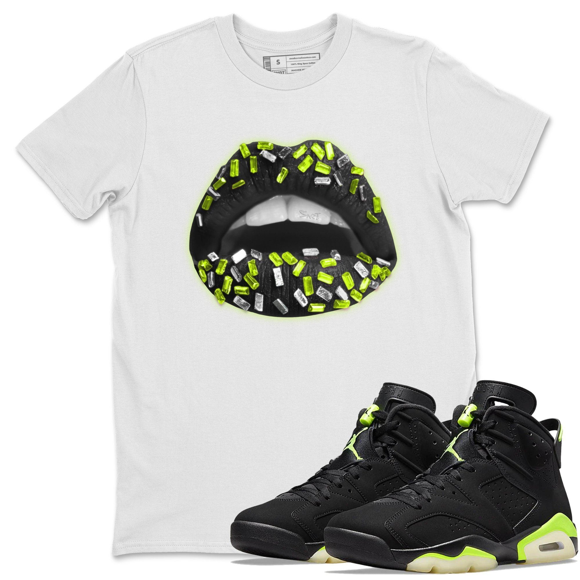 Jordan 6 Electric Green Shirt To Match Jordans Lips Jewel Sneaker Tees Jordan 6 Electric Green Drip Gear Zone Sneaker Matching Clothing Unisex Shirts