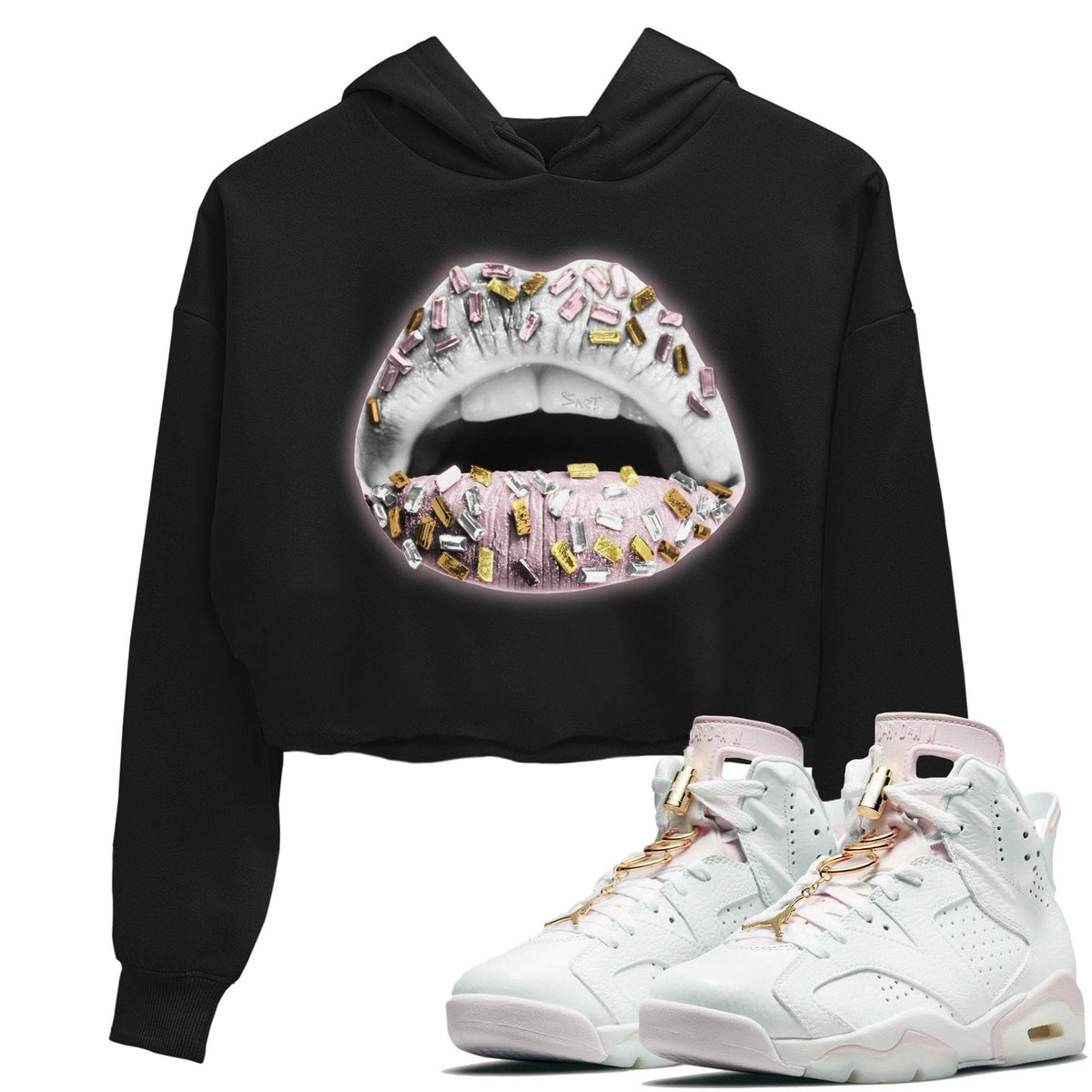 Jordan 6 Gold Hoops Sneaker Matching T-Shirt Lips Jewel Sneaker Tees Jordan 6 Gold Hoops Sneaker Release Tees Women's Shirts