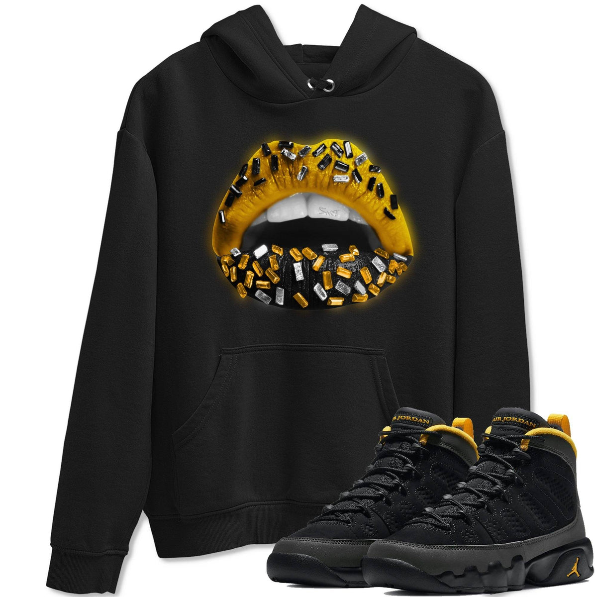 Jordan 9 University Gold Shirt To Match Jordans Lips Jewel Sneaker Tees Jordan 9 University Gold Drip Gear Zone Sneaker Matching Clothing Unisex Shirts