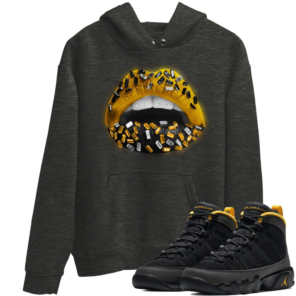Jordan 9 University Gold Shirt To Match Jordans Lips Jewel Sneaker Tees Jordan 9 University Gold Drip Gear Zone Sneaker Matching Clothing Unisex Shirts