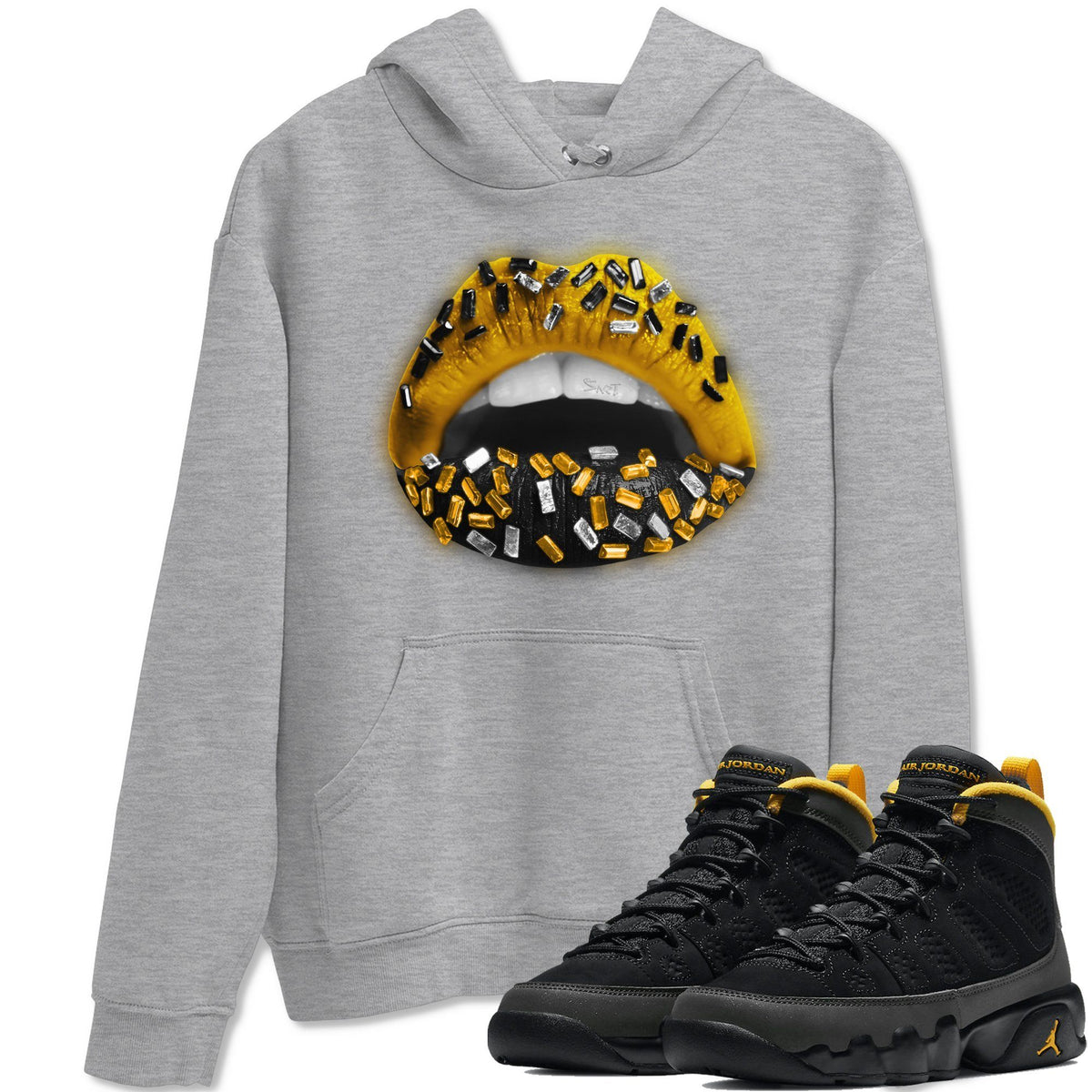Jordan 9 University Gold Shirt To Match Jordans Lips Jewel Sneaker Tees Jordan 9 University Gold Drip Gear Zone Sneaker Matching Clothing Unisex Shirts