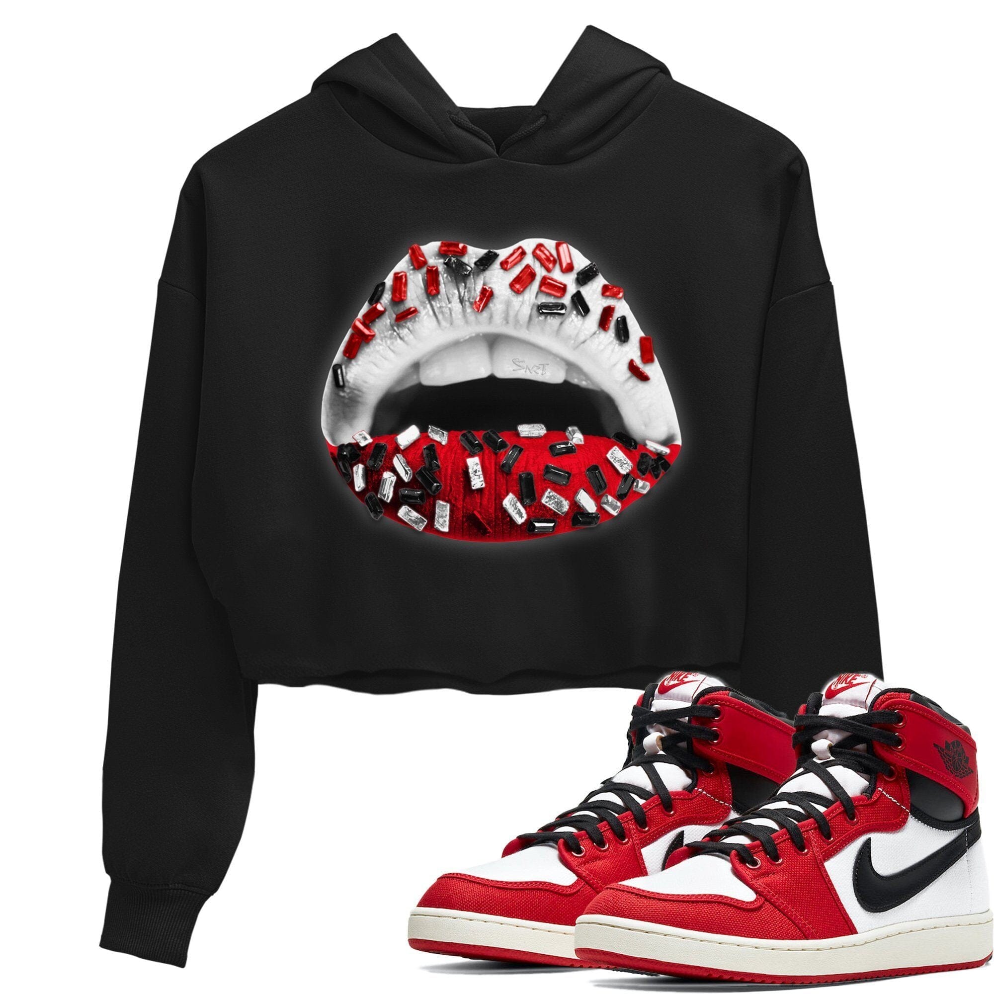 Jordan 1 Chicago Sneaker Matching T-Shirt Lips Jewel Sneaker Tees Jordan 1 Chicago Sneaker Release Tees Women's Shirts