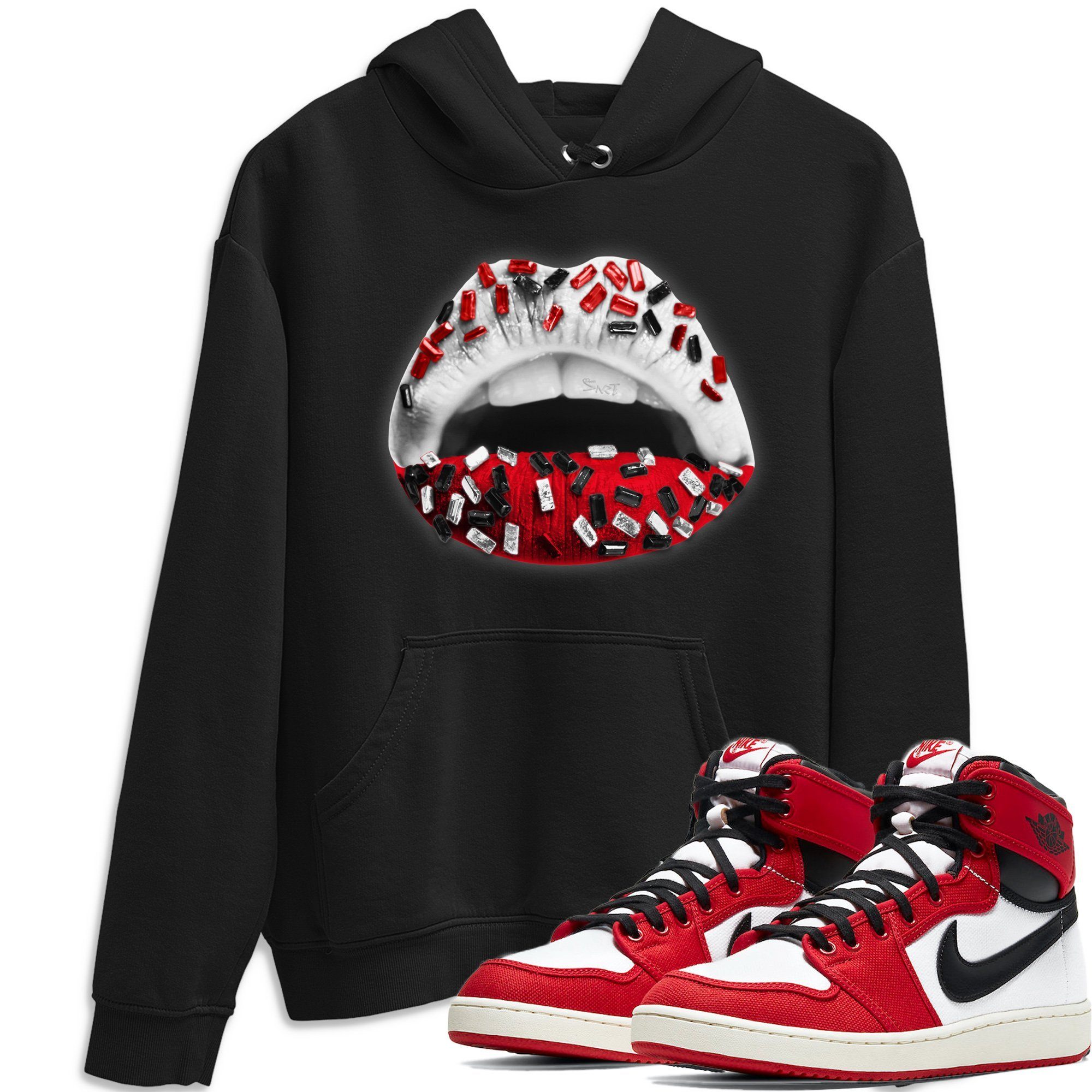 Jordan 1 Chicago Sneaker Matching T-Shirt Lips Jewel Sneaker Tees Jordan 1 Chicago Sneaker Release Tees Crew Neck Tees