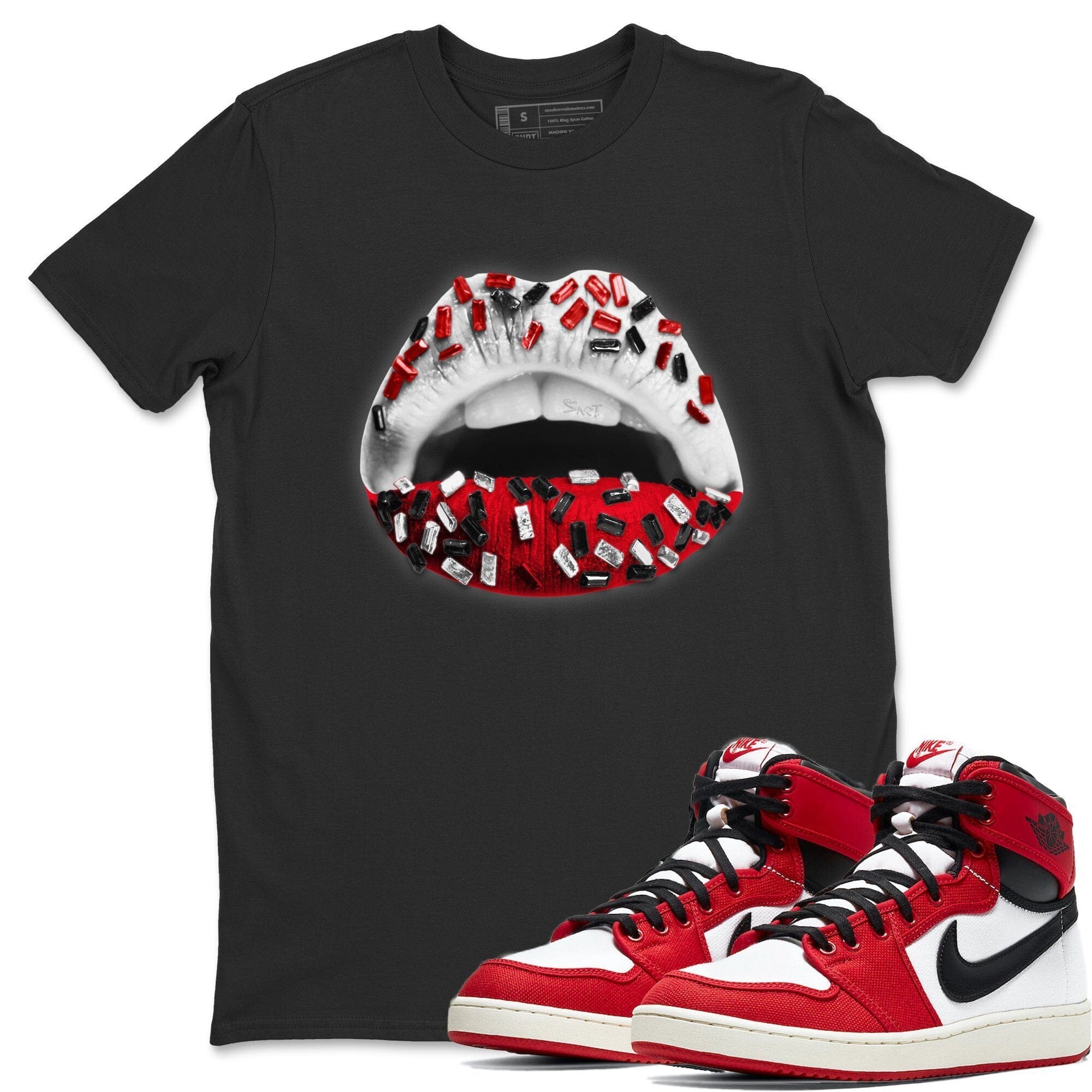 Jordan 1 Chicago Sneaker Matching T-Shirt Lips Jewel Sneaker Tees Jordan 1 Chicago Sneaker Release Tees Crew Neck Tees