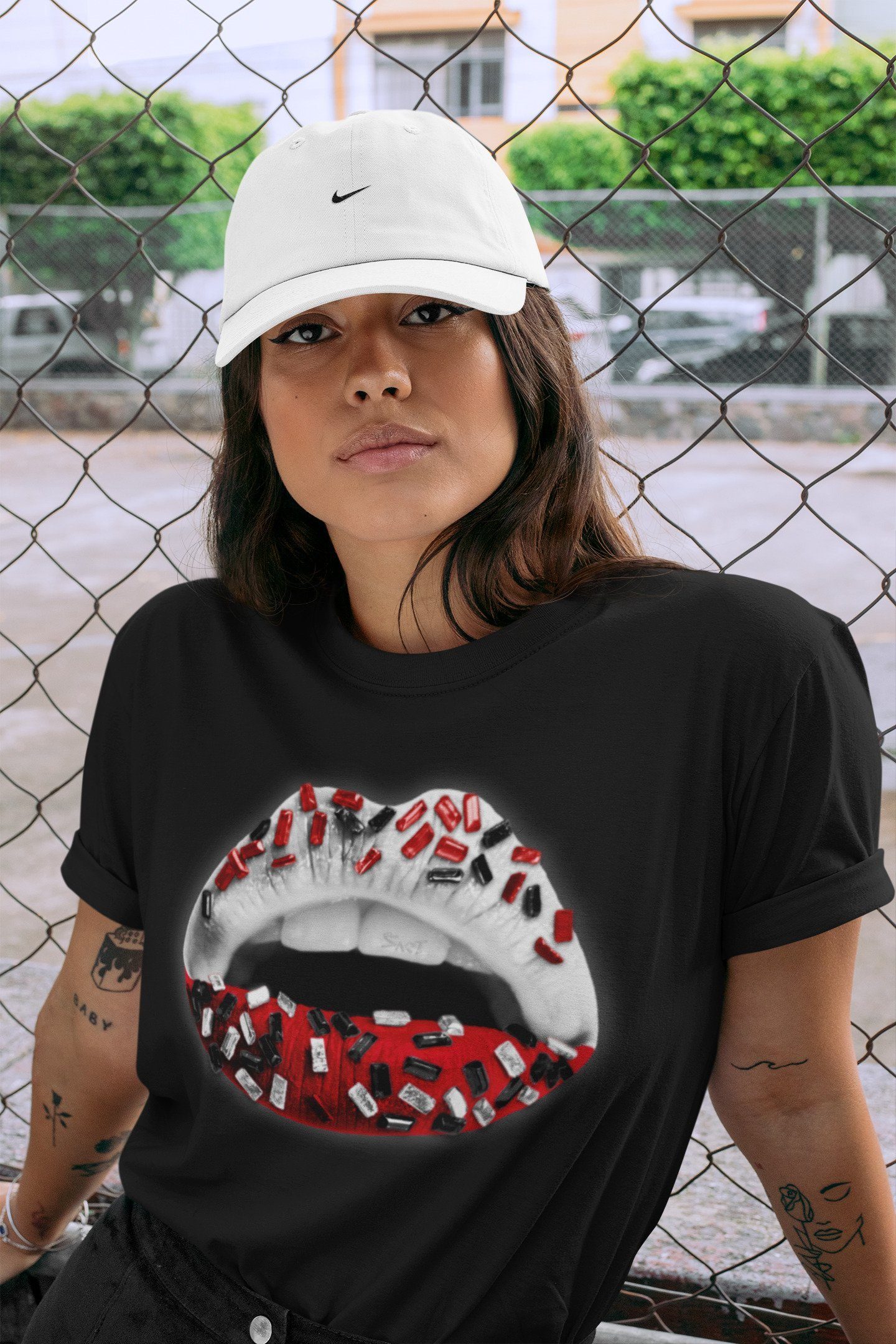 Jordan 1 Chicago Sneaker Matching T-Shirt Lips Jewel Sneaker Tees Jordan 1 Chicago Sneaker Release Tees Crew Neck Tees