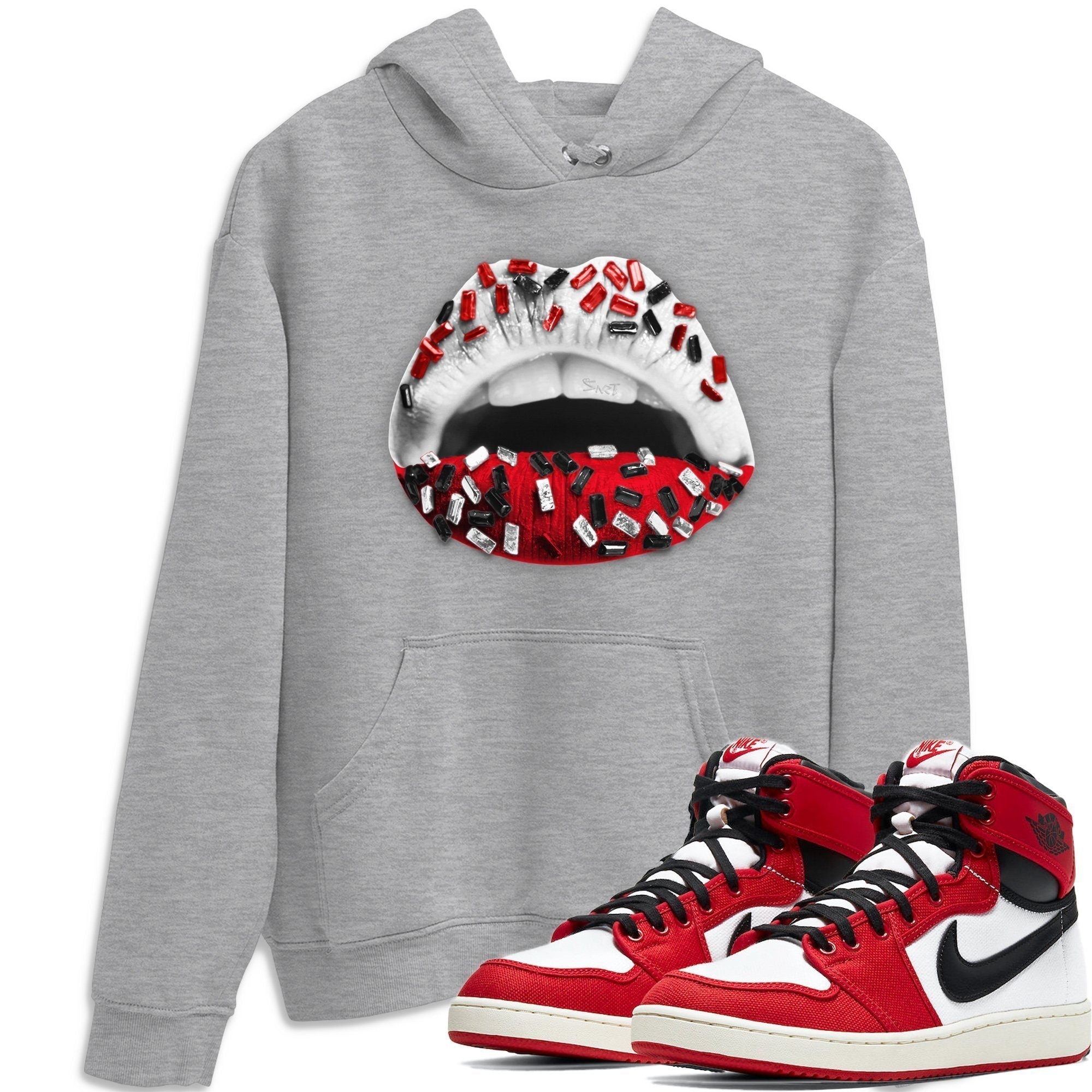 Jordan 1 Chicago Sneaker Matching T-Shirt Lips Jewel Sneaker Tees Jordan 1 Chicago Sneaker Release Tees Crew Neck Tees