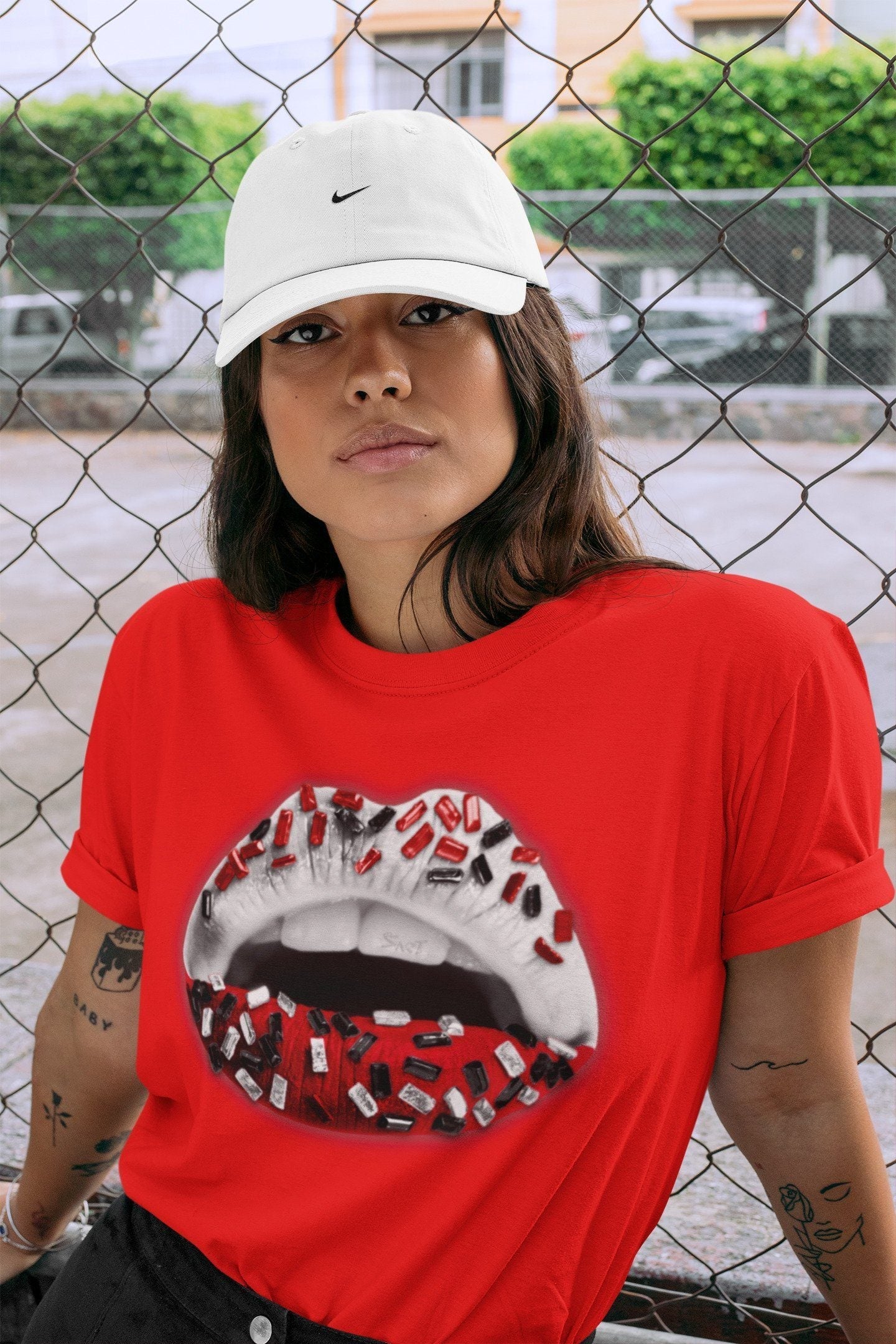 Jordan 1 Chicago Sneaker Matching T-Shirt Lips Jewel Sneaker Tees Jordan 1 Chicago Sneaker Release Tees Crew Neck Tees