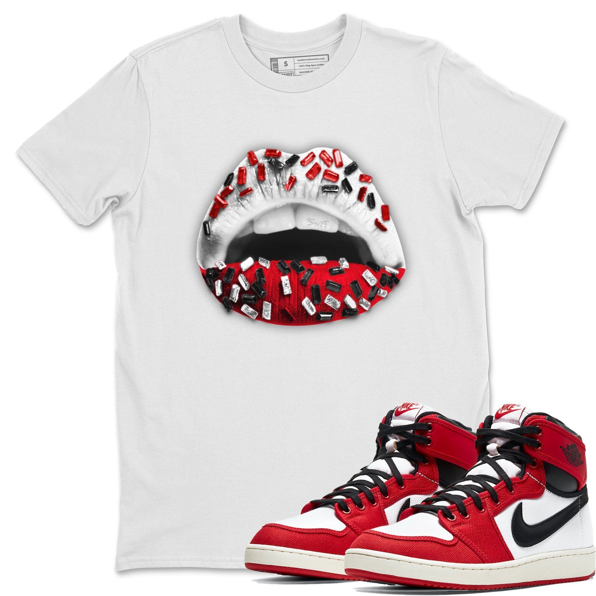 Jordan 1 Chicago Sneaker Matching T-Shirt Lips Jewel Sneaker Tees Jordan 1 Chicago Sneaker Release Tees Crew Neck Tees