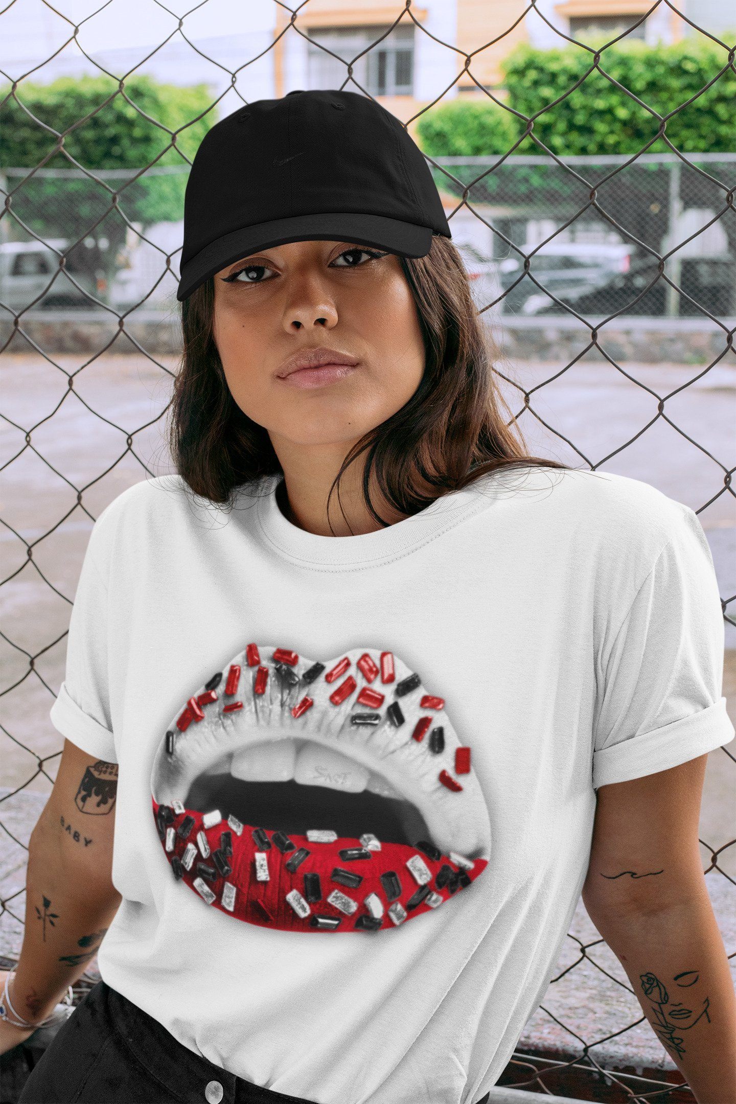 Jordan 1 Chicago Sneaker Matching T-Shirt Lips Jewel Sneaker Tees Jordan 1 Chicago Sneaker Release Tees Crew Neck Tees