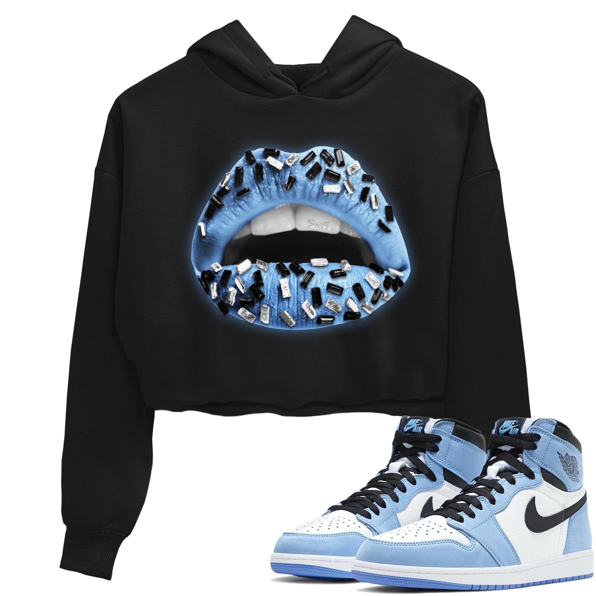 Jordan 1 University Blue Sneaker Matching T-Shirt Lips Jewel Sneaker Tees Jordan 1 University Blue Sneaker Release Tees Women's Shirts