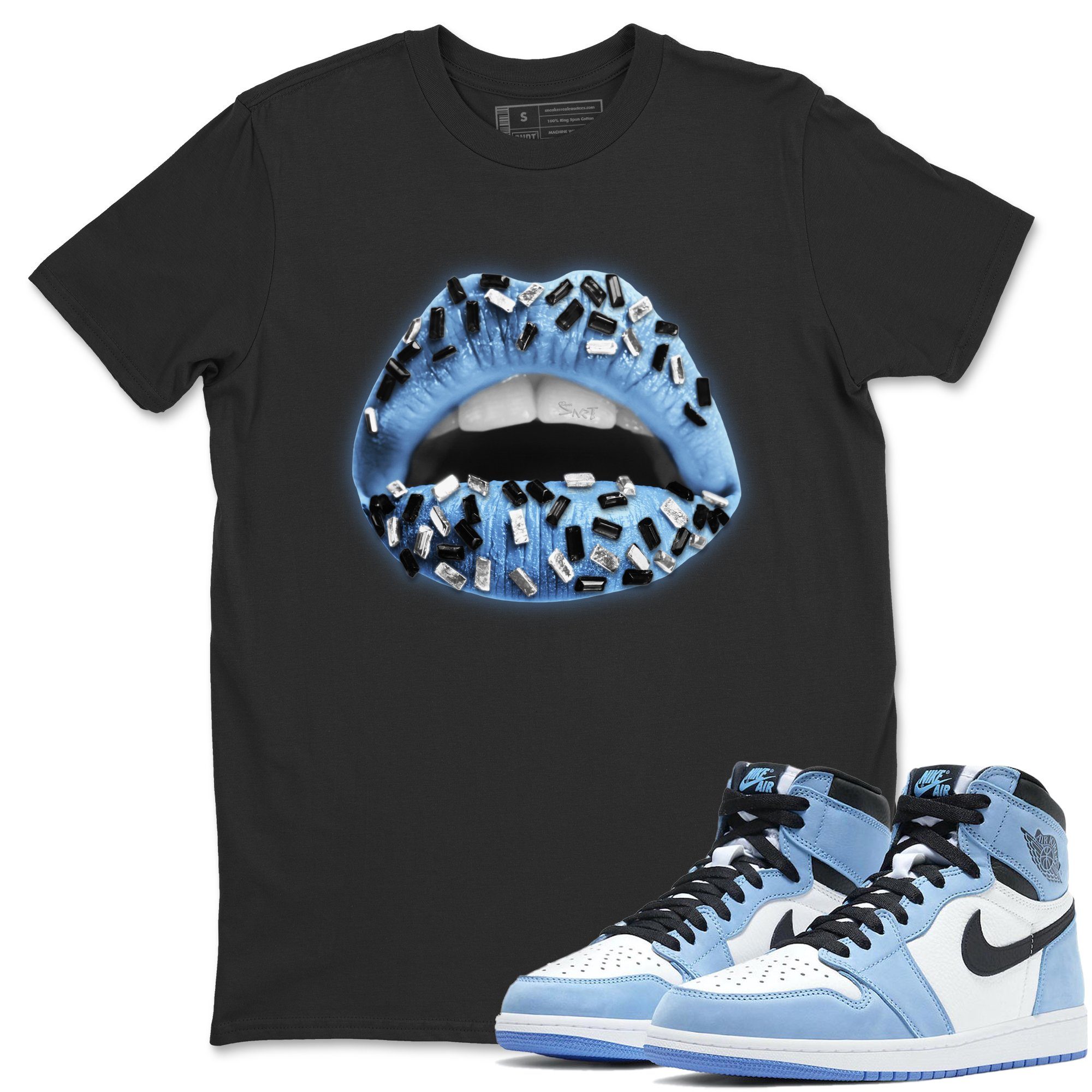 Jordan 1 University Blue Shirt To Match Jordans Lips Jewel Sneaker Tees Jordan 1 University Blue Drip Gear Zone Sneaker Matching Clothing Unisex Shirts